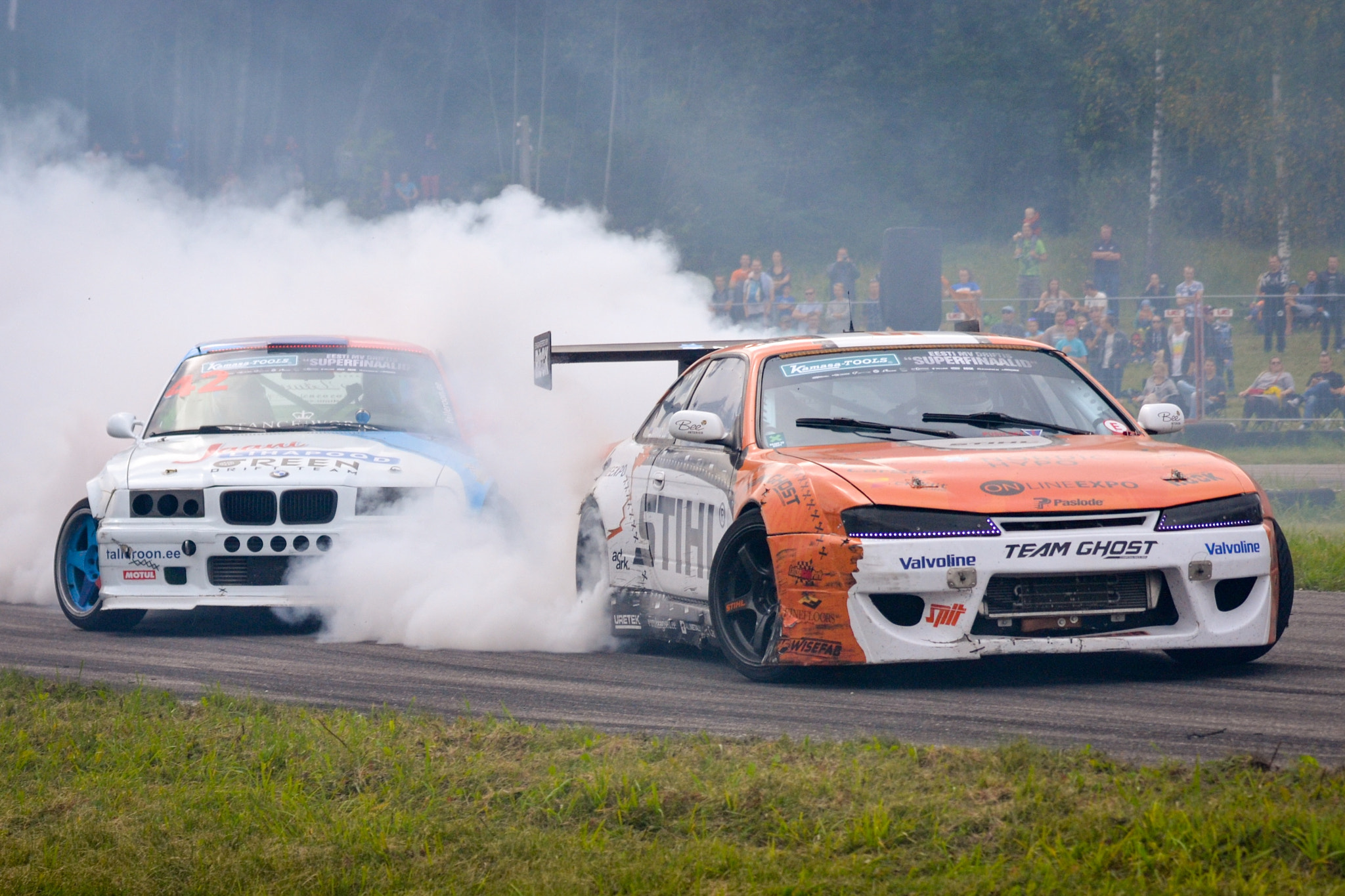 Nikon D3100 + Tamron SP 70-300mm F4-5.6 Di VC USD sample photo. Nissan vs bmw drift battle photography