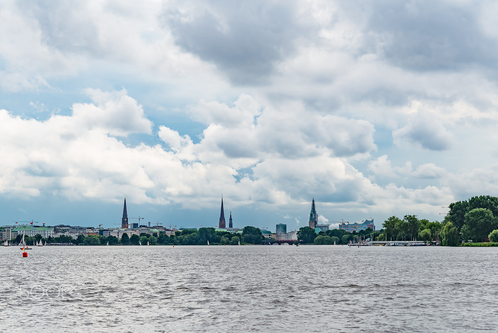 Nikon D610 + Nikon AF-S Micro-Nikkor 60mm F2.8G ED sample photo. Alster lake with sail boats and hamburg cityscape in background photography