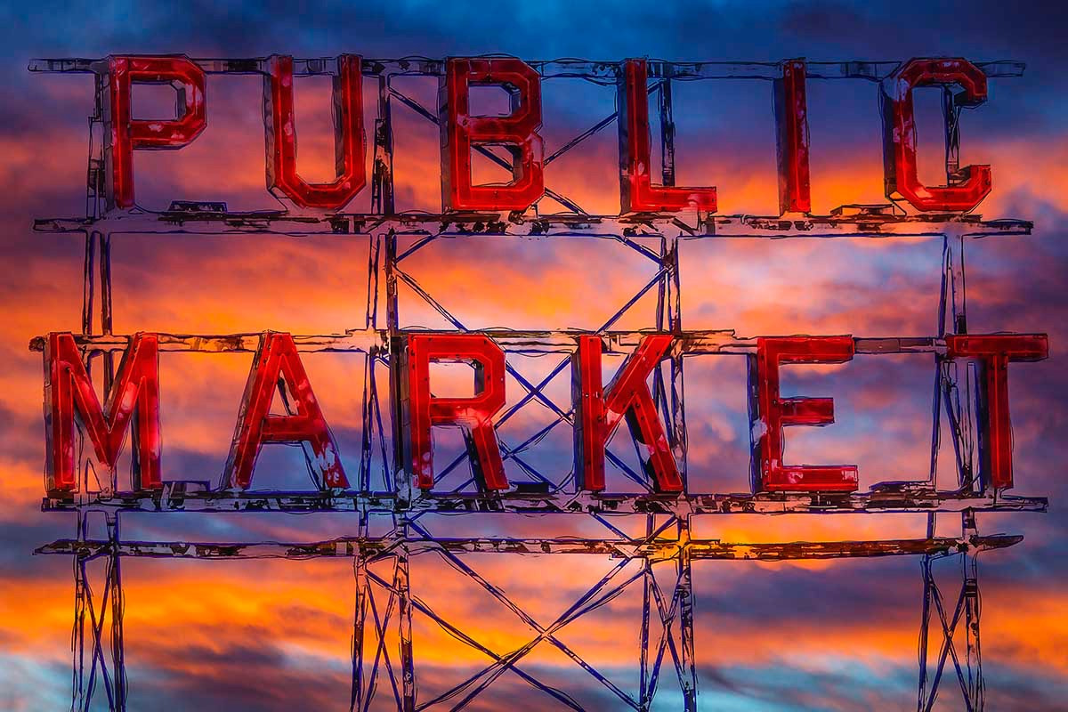 Nikon D7100 + Nikon AF Nikkor 85mm F1.8D sample photo. Seattle's pike place public market sign photography