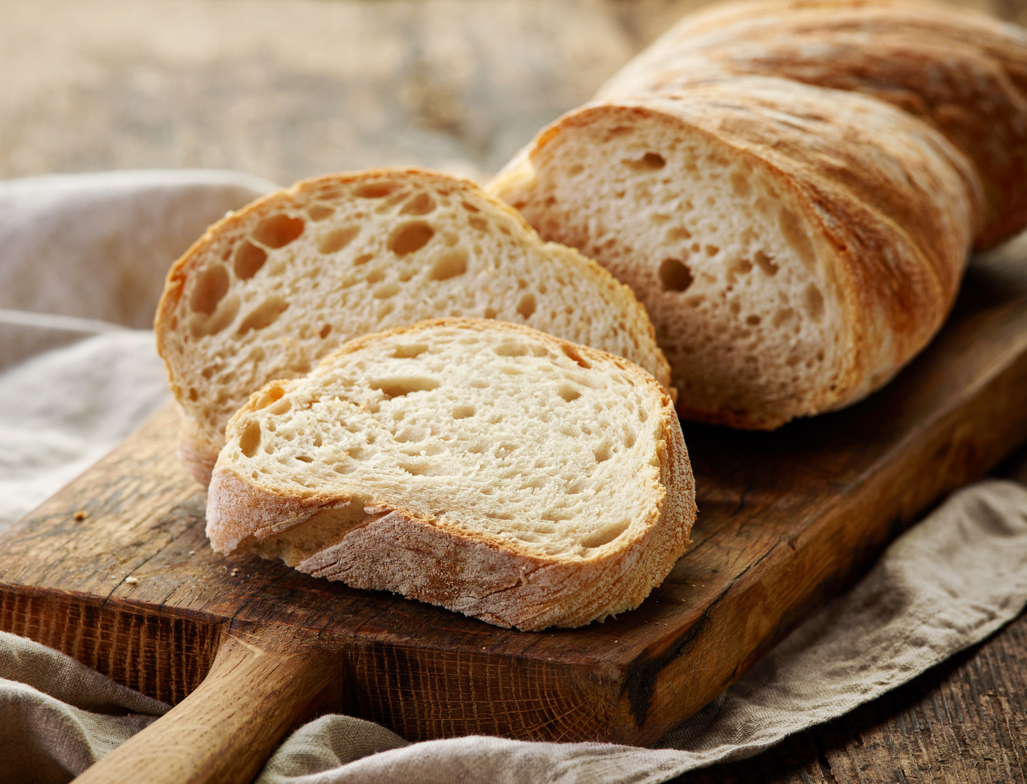 Phase One P65+ sample photo. Freshly baked ciabatta bread photography