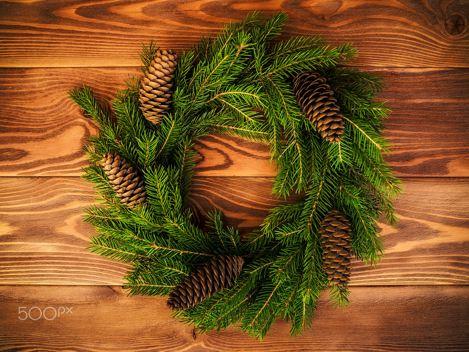 Olympus OM-D E-M1 sample photo. Wreath on the wooden board. christmas and new year concept photography