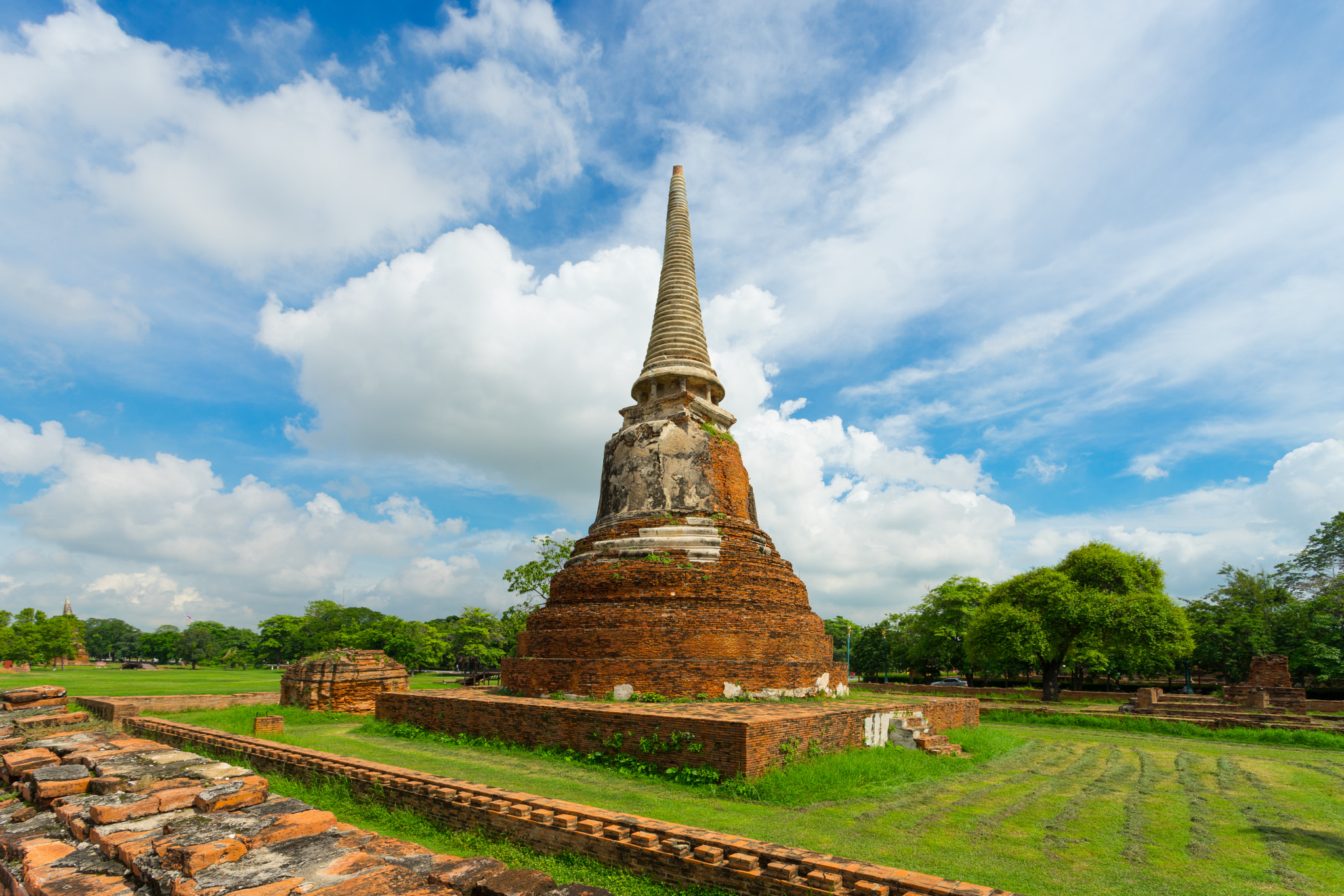 Sony a7 II + Canon EF 17-40mm F4L USM sample photo. Pagoda against the sky from ayutthaya ruin, thailand photography