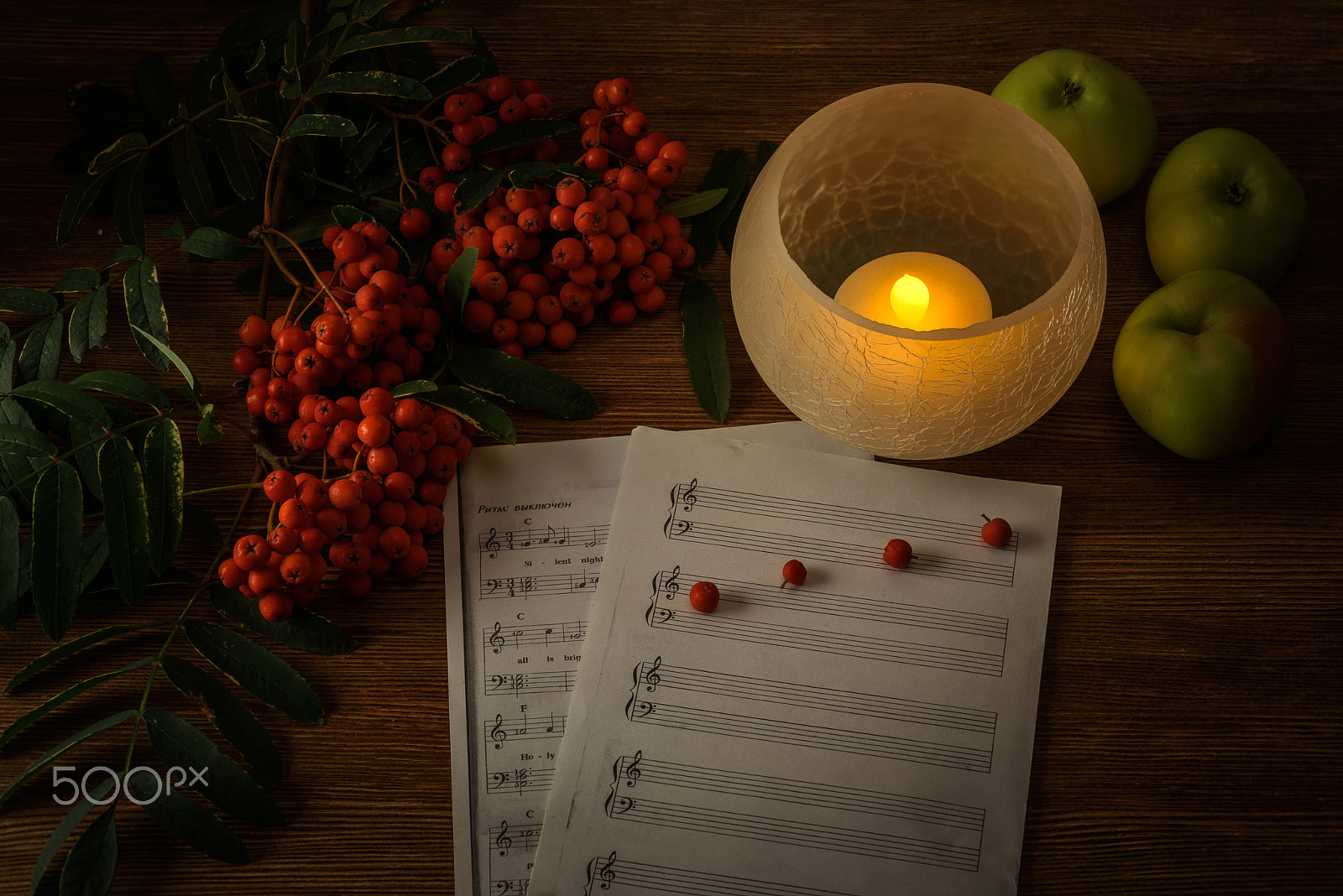 Nikon D750 + AF Micro-Nikkor 60mm f/2.8 sample photo. Painting. still life with notes, flowers, fruit, rowan on wood background. it can be used to... photography