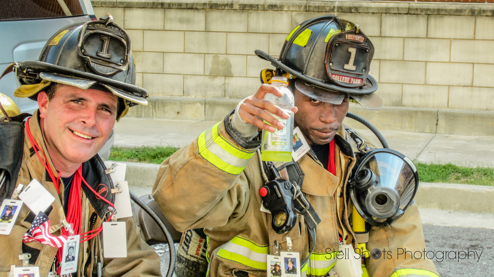 Canon PowerShot ELPH 300 HS (IXUS 220 HS / IXY 410F) sample photo. American firefighters take a break photography