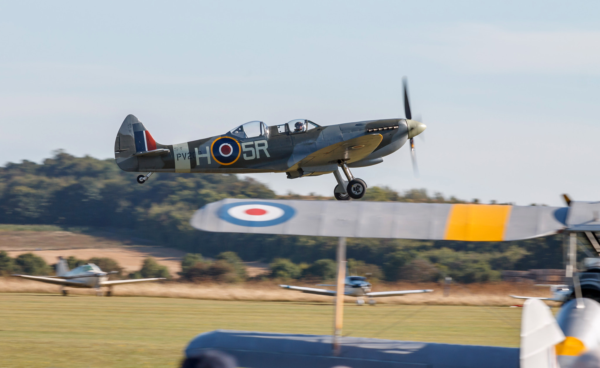 Canon EF 70-300mm F4-5.6 IS USM sample photo. Spitfire mk ixt above tiger moth photography