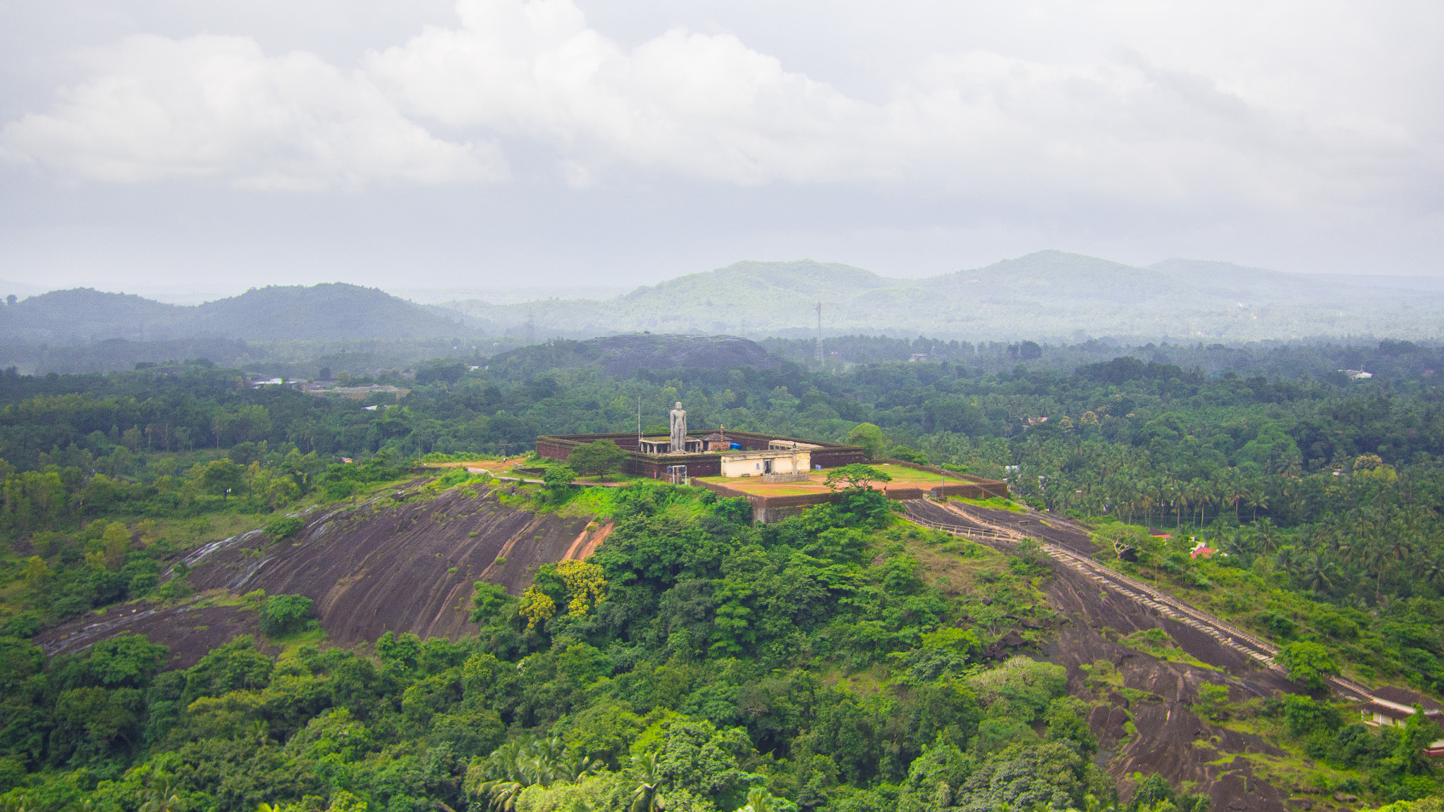 DJI FC550 + Olympus M.Zuiko Digital 25mm F1.8 sample photo. Aerial view of bahubali statue located at karkala, karnataka, india photography