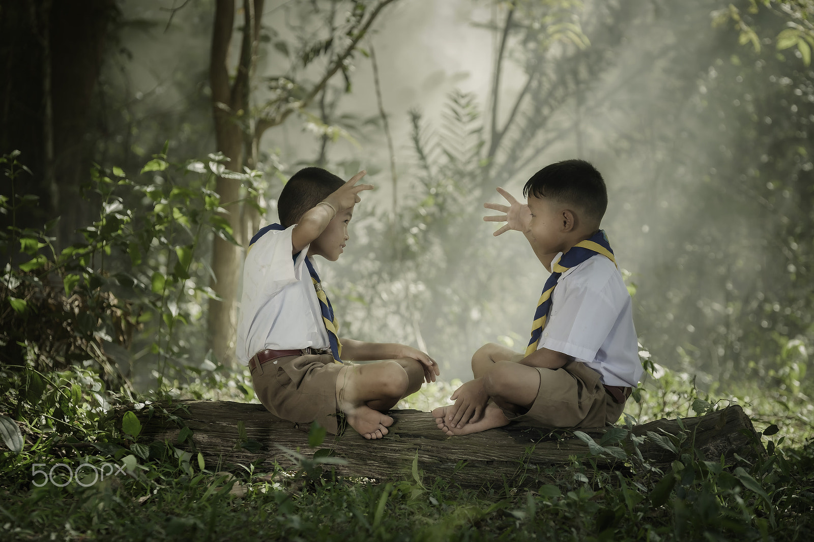 Fujifilm X-E2 + Fujifilm XF 50-140mm F2.8 R LM OIS WR sample photo. Little thai countryside boyscout playing in leisure time photography