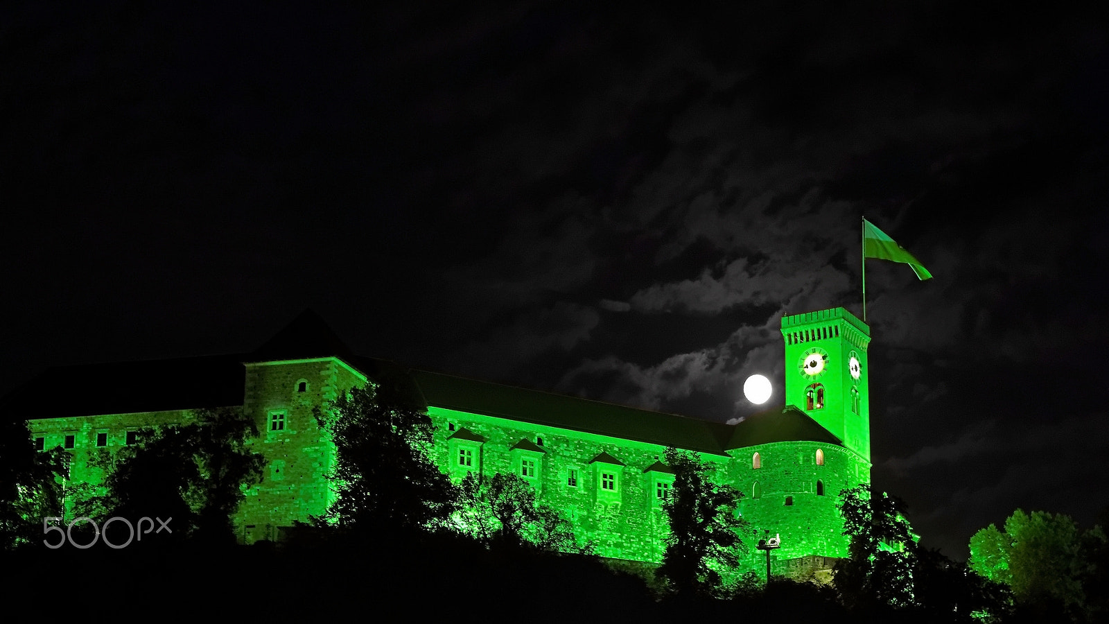 Pentax K-50 + Pentax smc FA 50mm F1.4 sample photo. Ljubljana´s  castle with moon rising photography