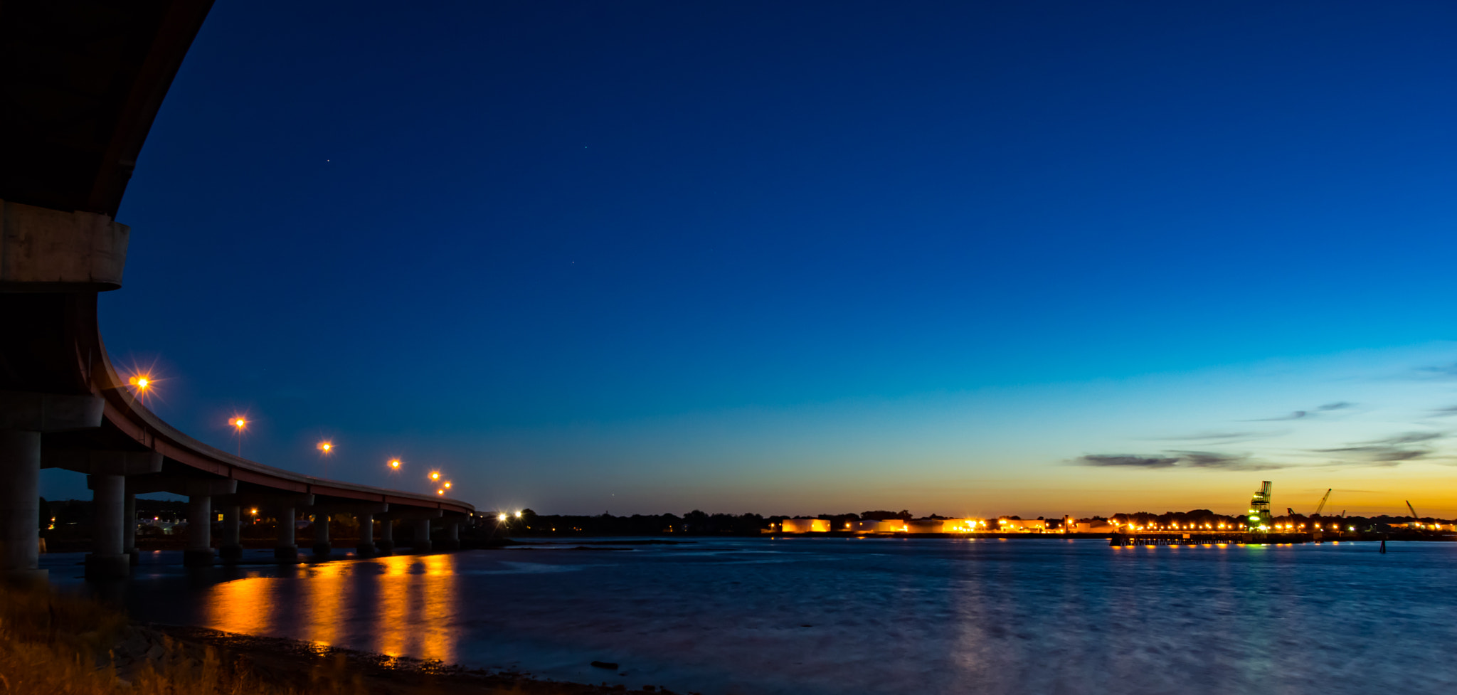 Pentax K-3 II sample photo. Last light under casco bay bridge photography