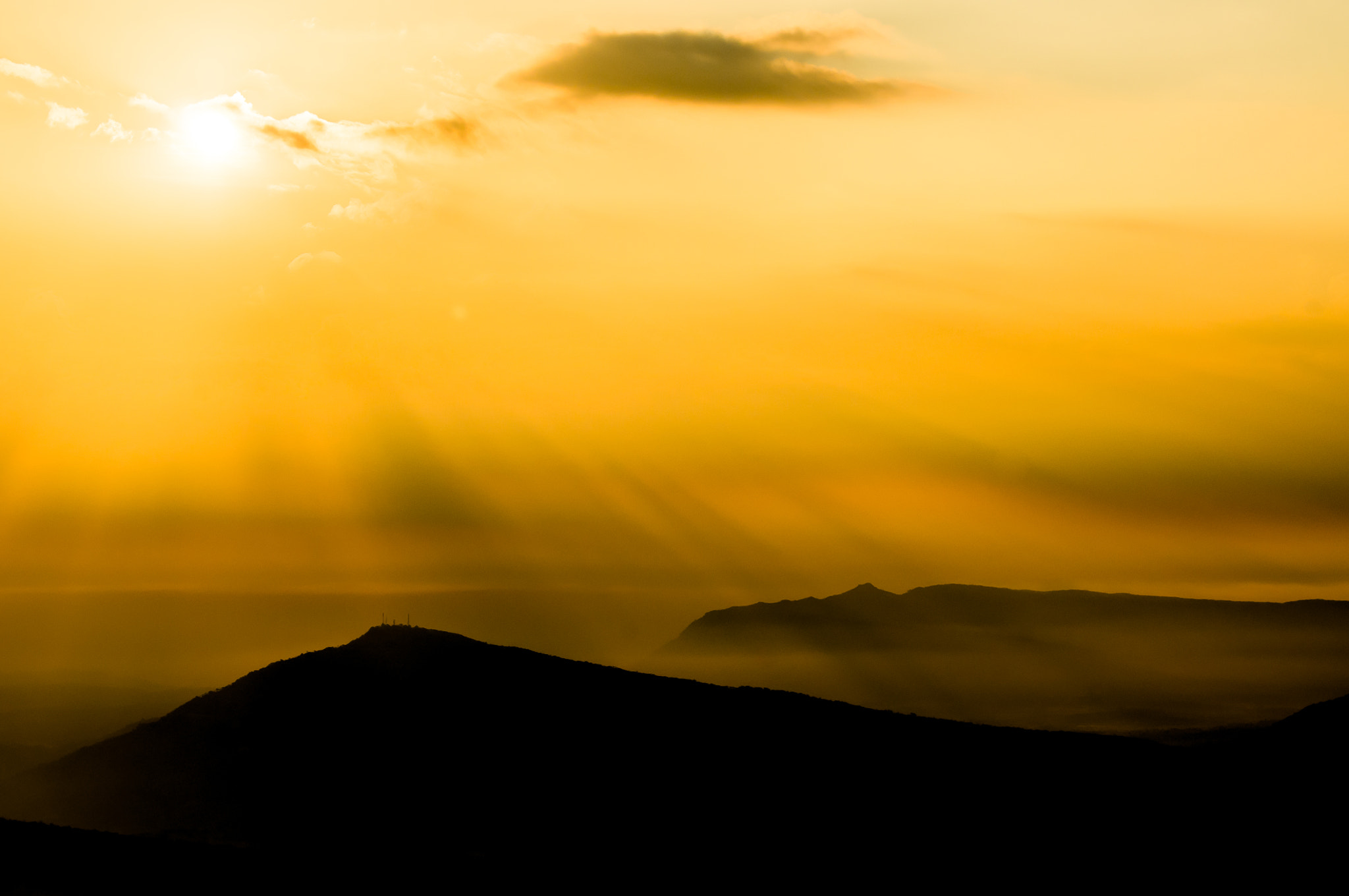 Pentax K-x + A Series Lens sample photo. Sunrise, ray and mountains photography