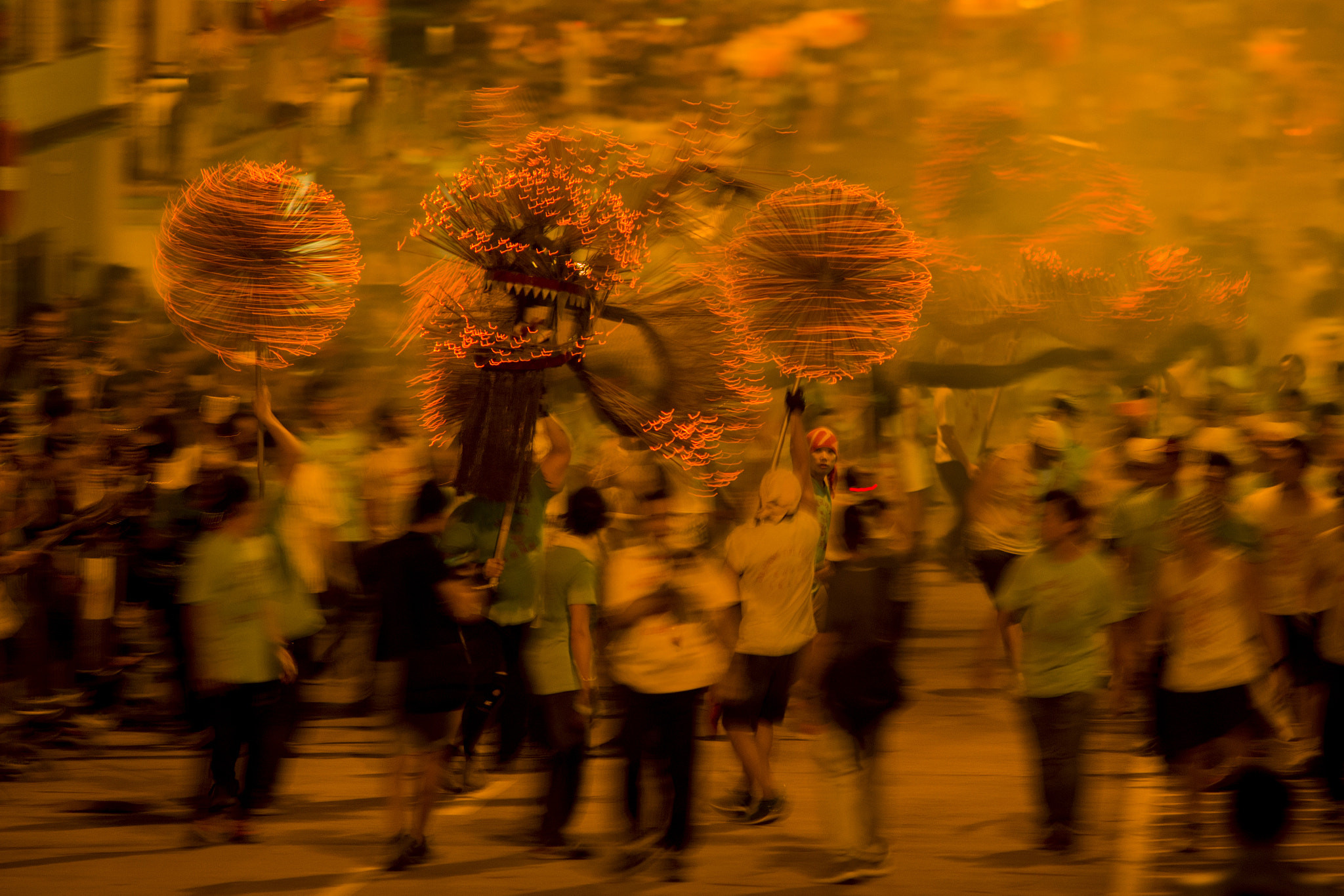 AF Nikkor 300mm f/4 IF-ED sample photo. Fire dragon dance photography