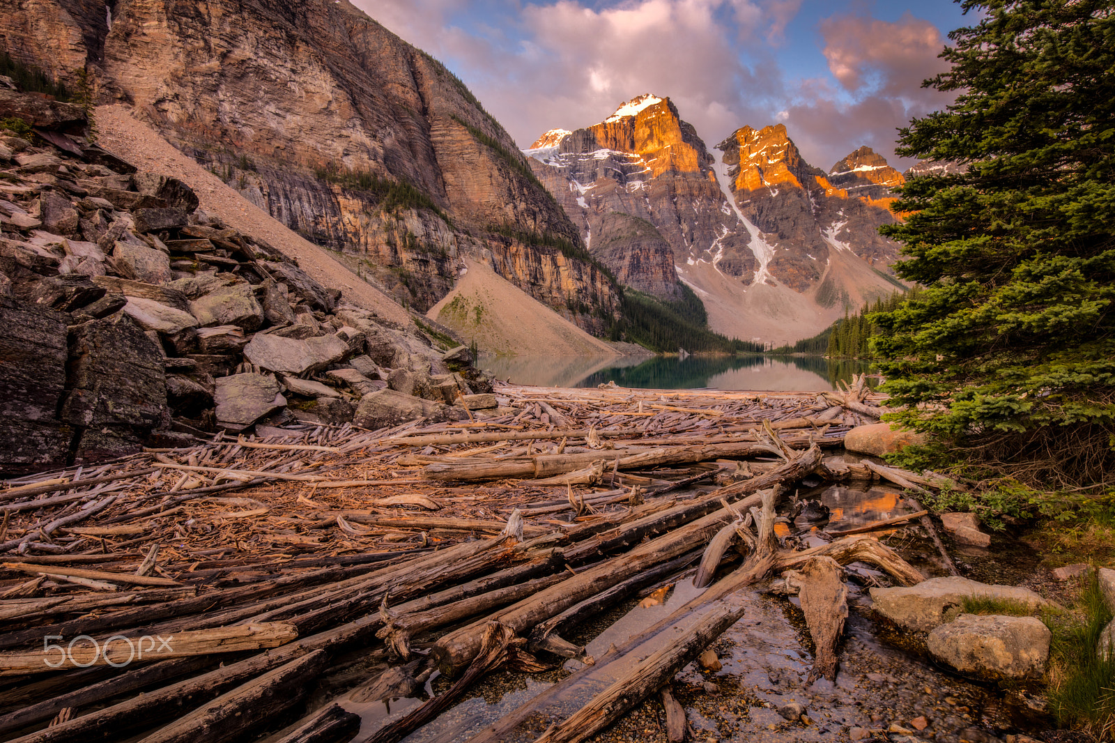 Canon EOS 5DS R + Canon EF 16-35mm F4L IS USM sample photo. Moraine lake log jam photography