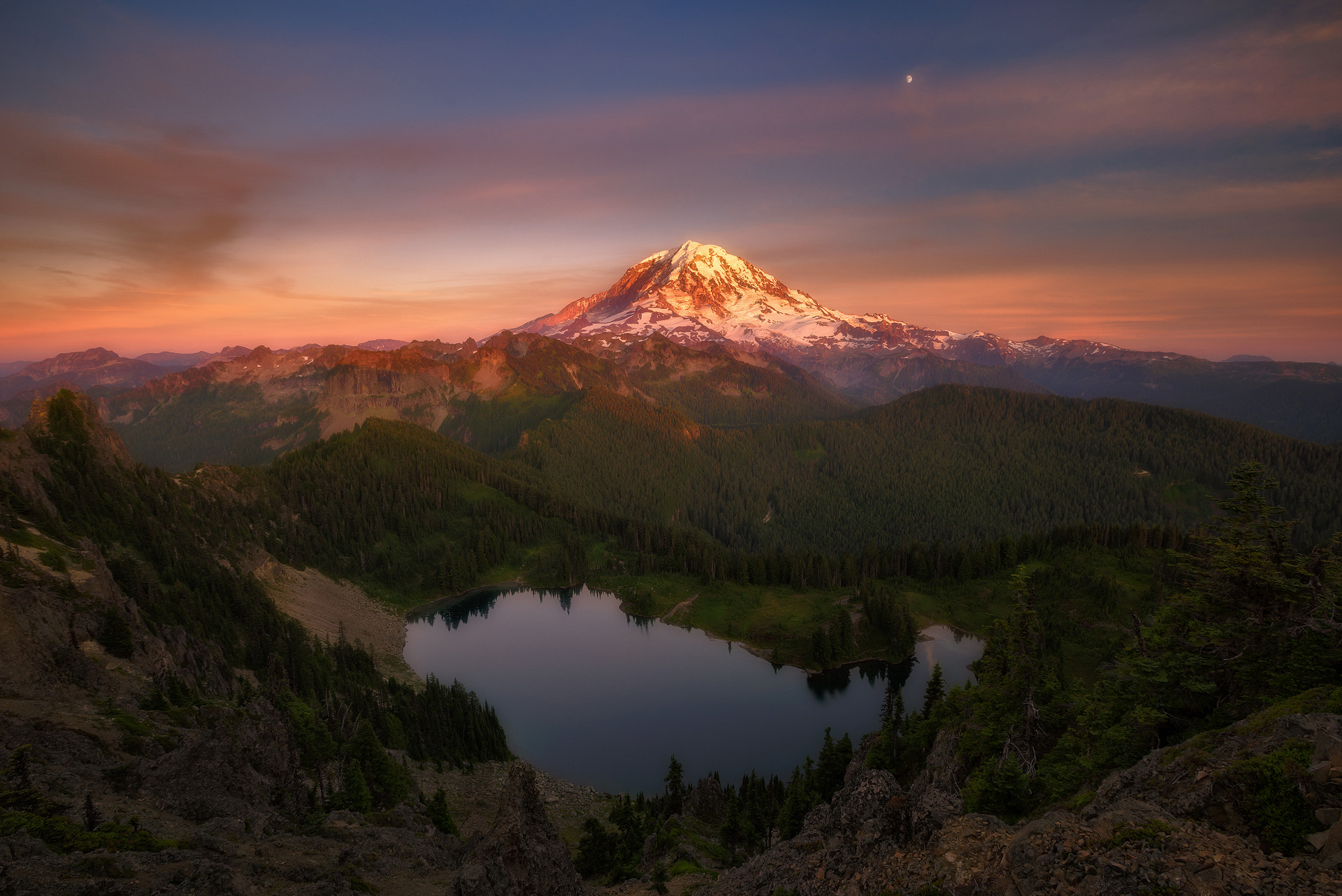 Sony a7R + Canon EF 16-35mm F2.8L II USM sample photo. Mount rainier sunset photography