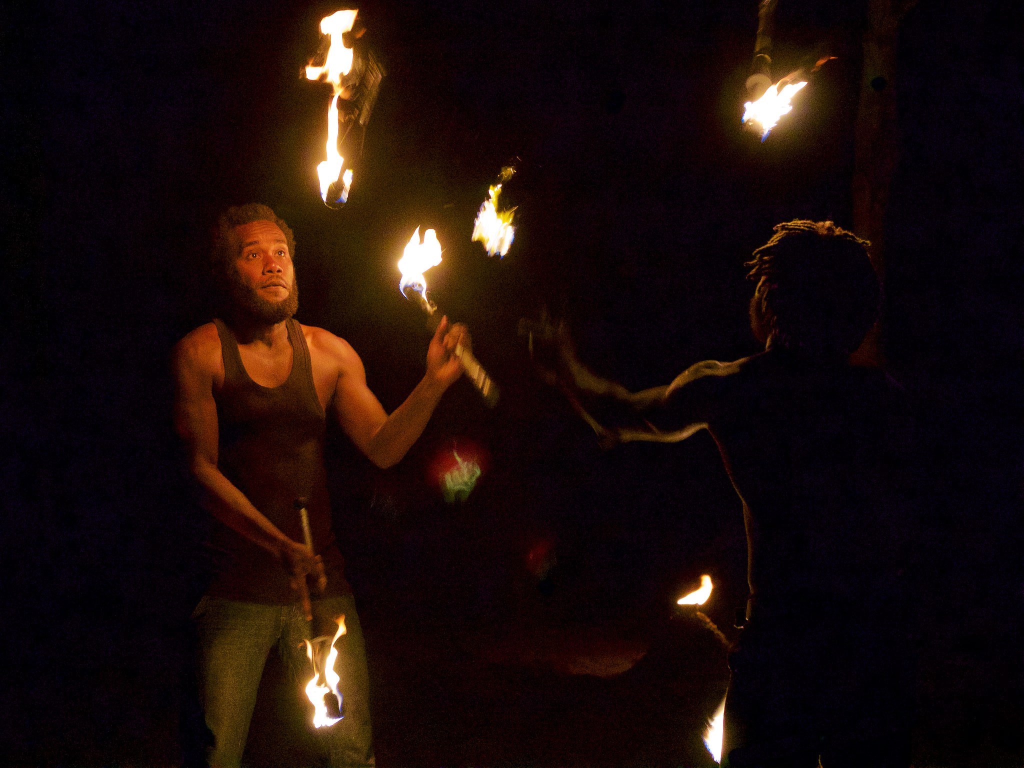 Canon EOS 760D (EOS Rebel T6s / EOS 8000D) + Sigma 50-500mm F4.5-6.3 DG OS HSM sample photo. Fire jugglers photography