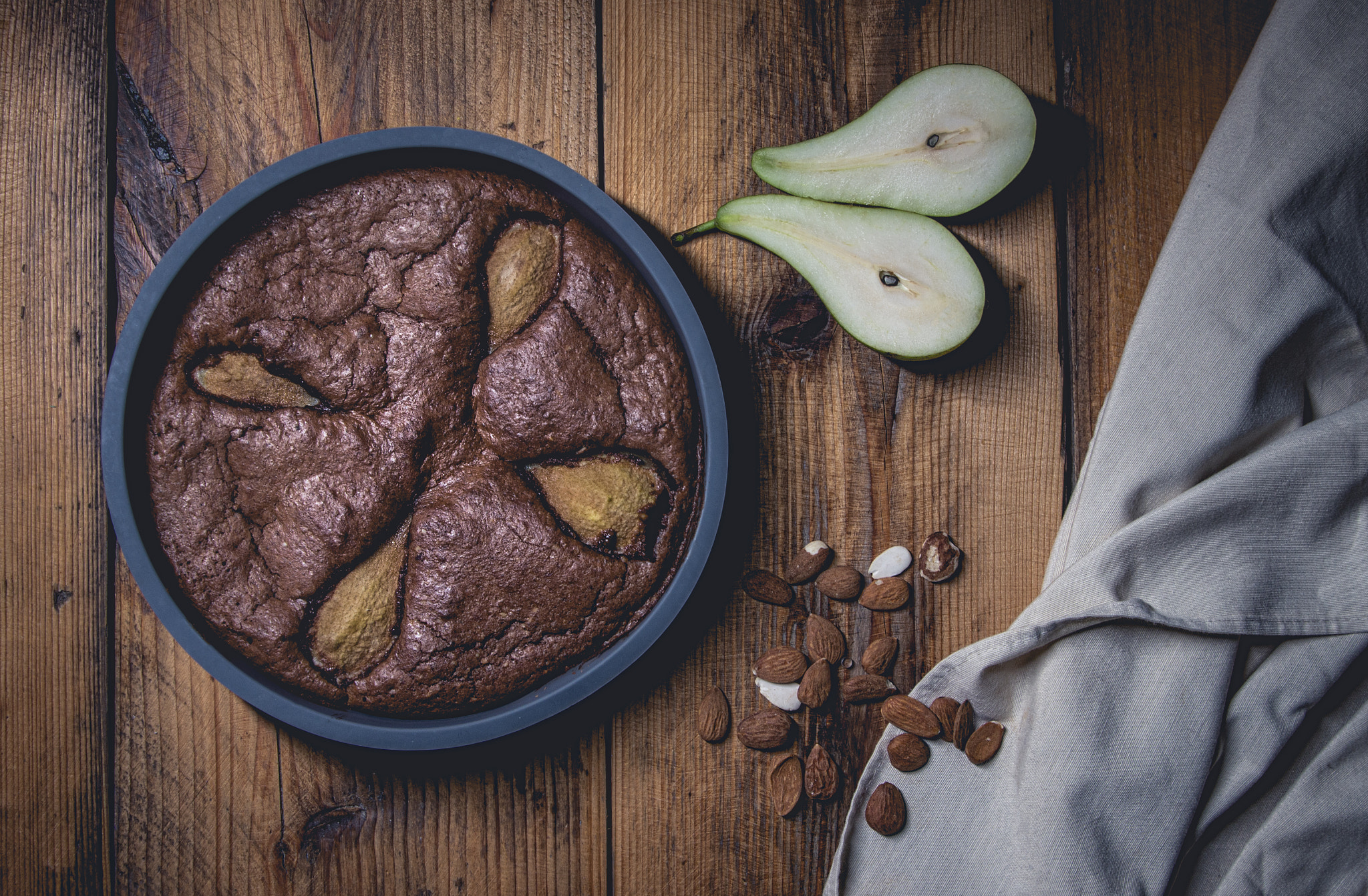 Pentax K-5 sample photo. Homemade chocolate pear and almond cake photography