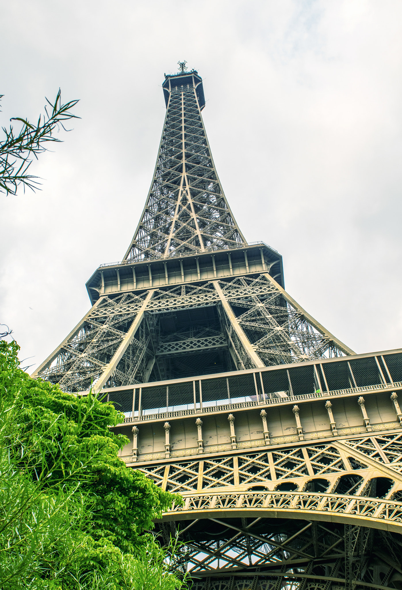 Nikon AF-S Nikkor 24-70mm F2.8G ED sample photo. Paris. eiffel tower with summer trees on a cloudy sky photography