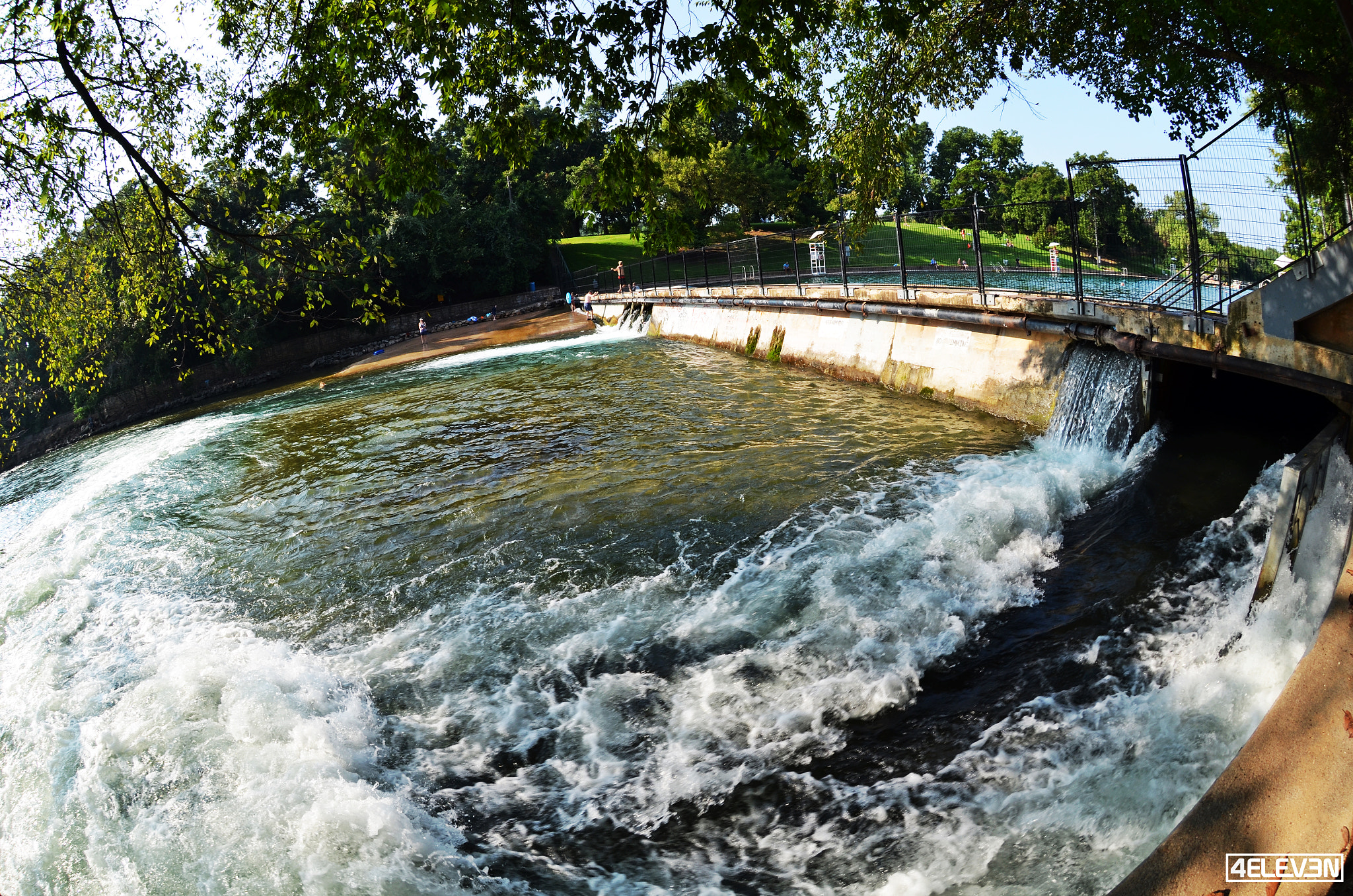Nikon AF DX Fisheye-Nikkor 10.5mm F2.8G ED sample photo. Barton springs spillway photography