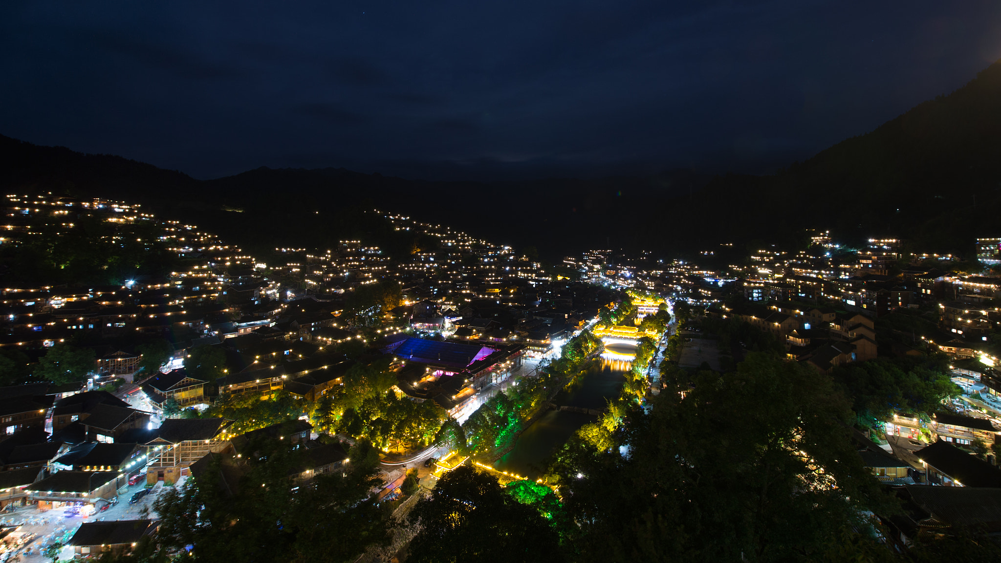 Nikon Df sample photo. Full night view of the miao village photography