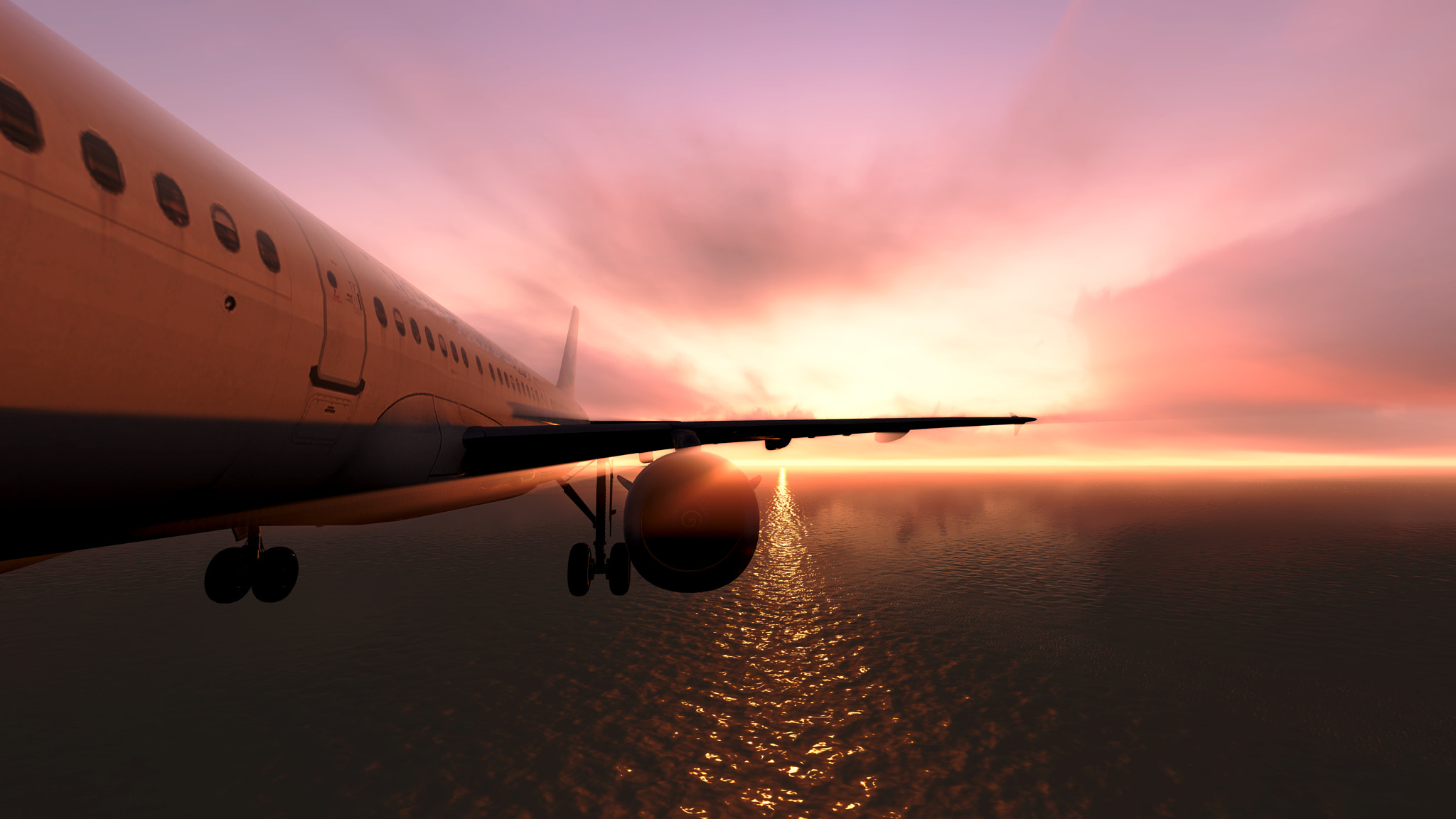 Plane over the ocean.