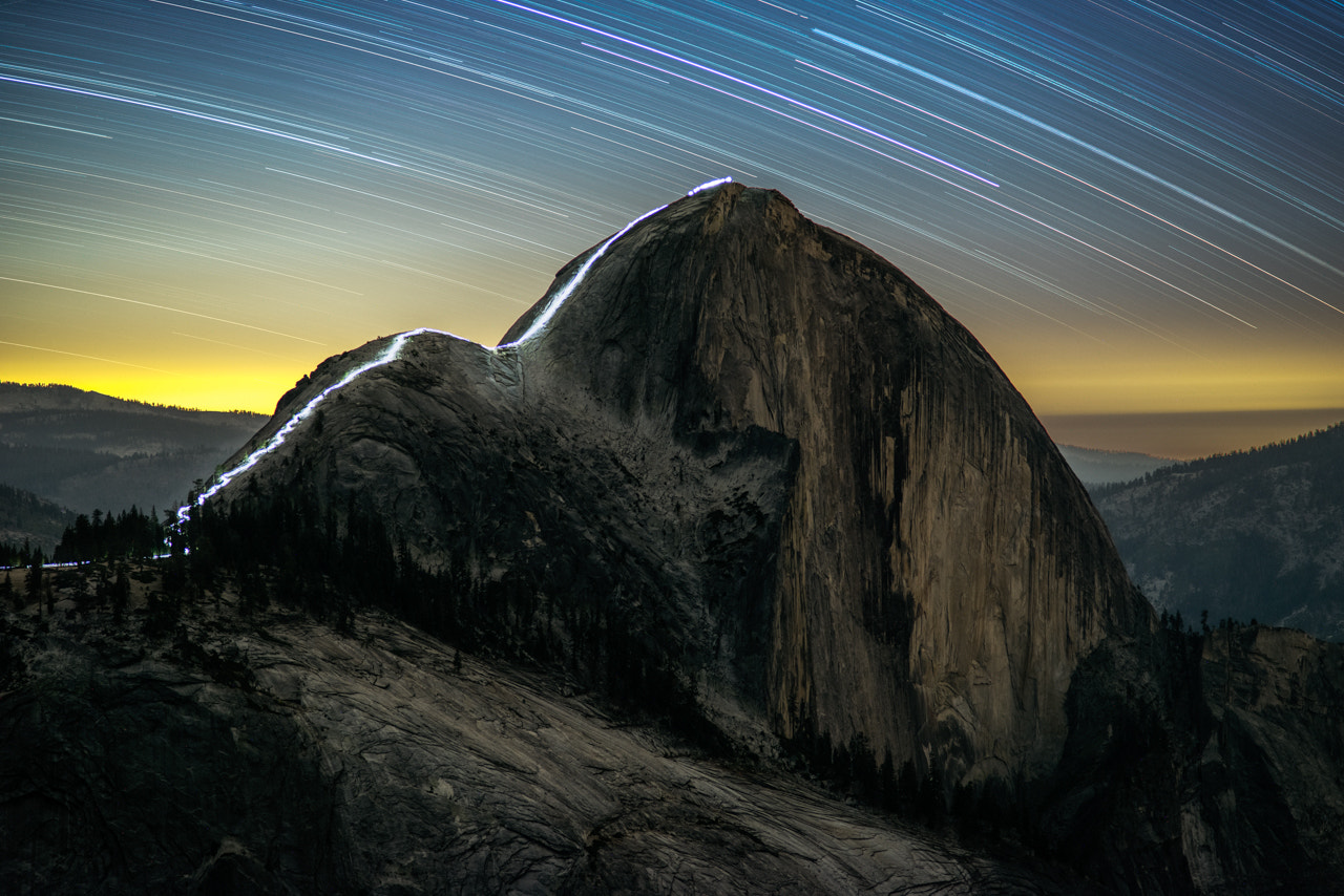 Sony a7R + Sony 70-400mm F4-5.6 G SSM sample photo. The cable route of half dome at night photography