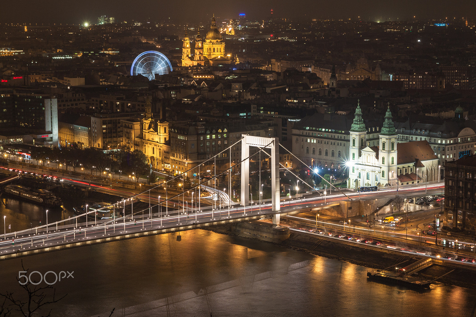 Canon EOS 50D + Sigma 18-50mm f/2.8 Macro sample photo. Night view on elisabeth bridge in budapest photography