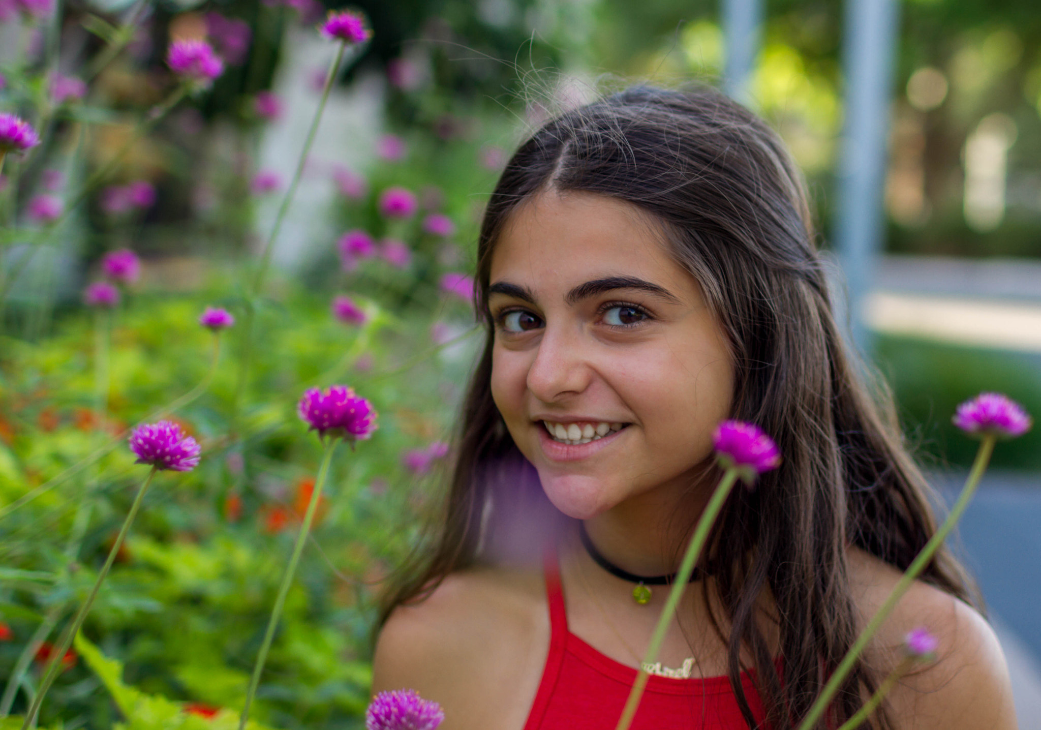 Canon EF 35mm F1.4L USM sample photo. Model with flowers photography