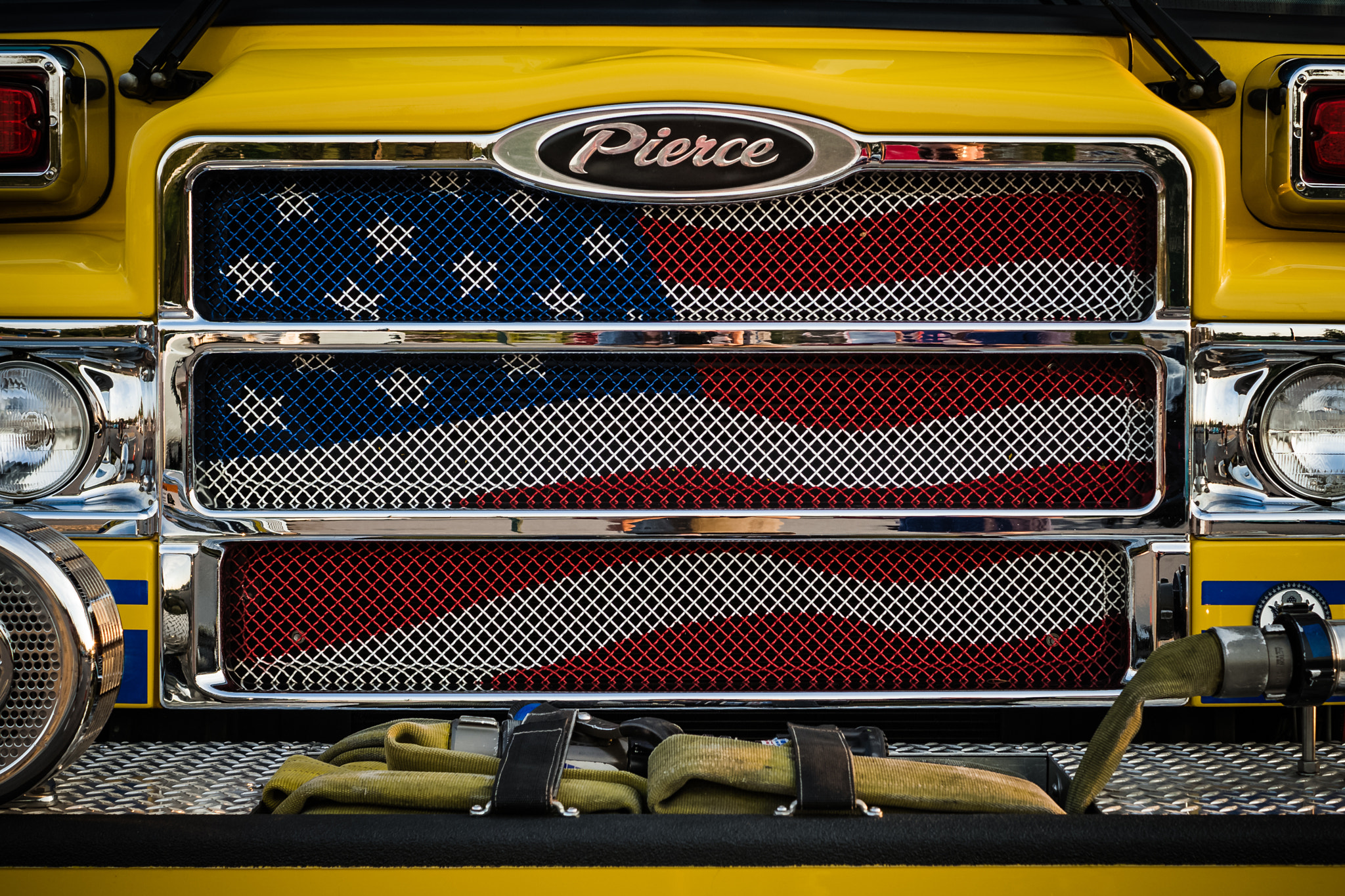 Sony a99 II + Sony DT 35mm F1.8 SAM sample photo. Firetruck flag photography