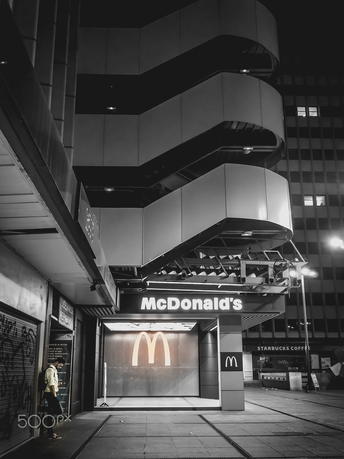 Panasonic Lumix DMC-GH3 sample photo. Man in front mcdonalds photography