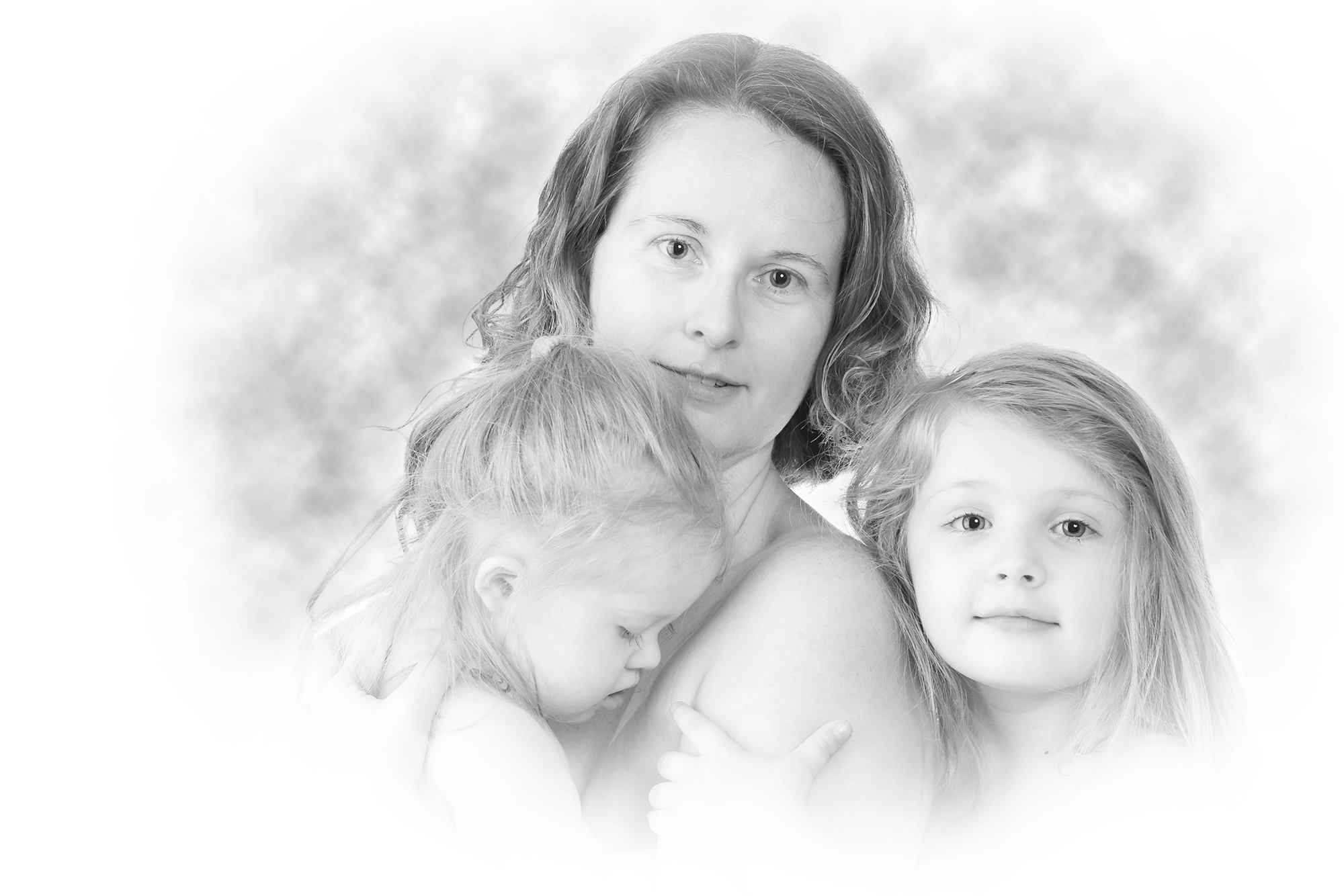 Nikon D200 + Nikon AF Nikkor 50mm F1.4D sample photo. Family high key bw photography