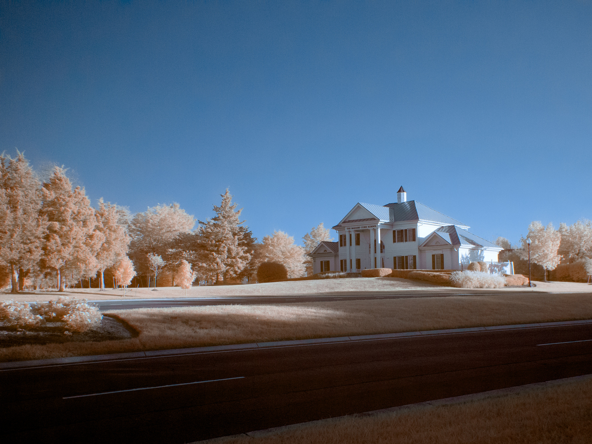 Olympus OM-D E-M1 sample photo. School in infrared photography
