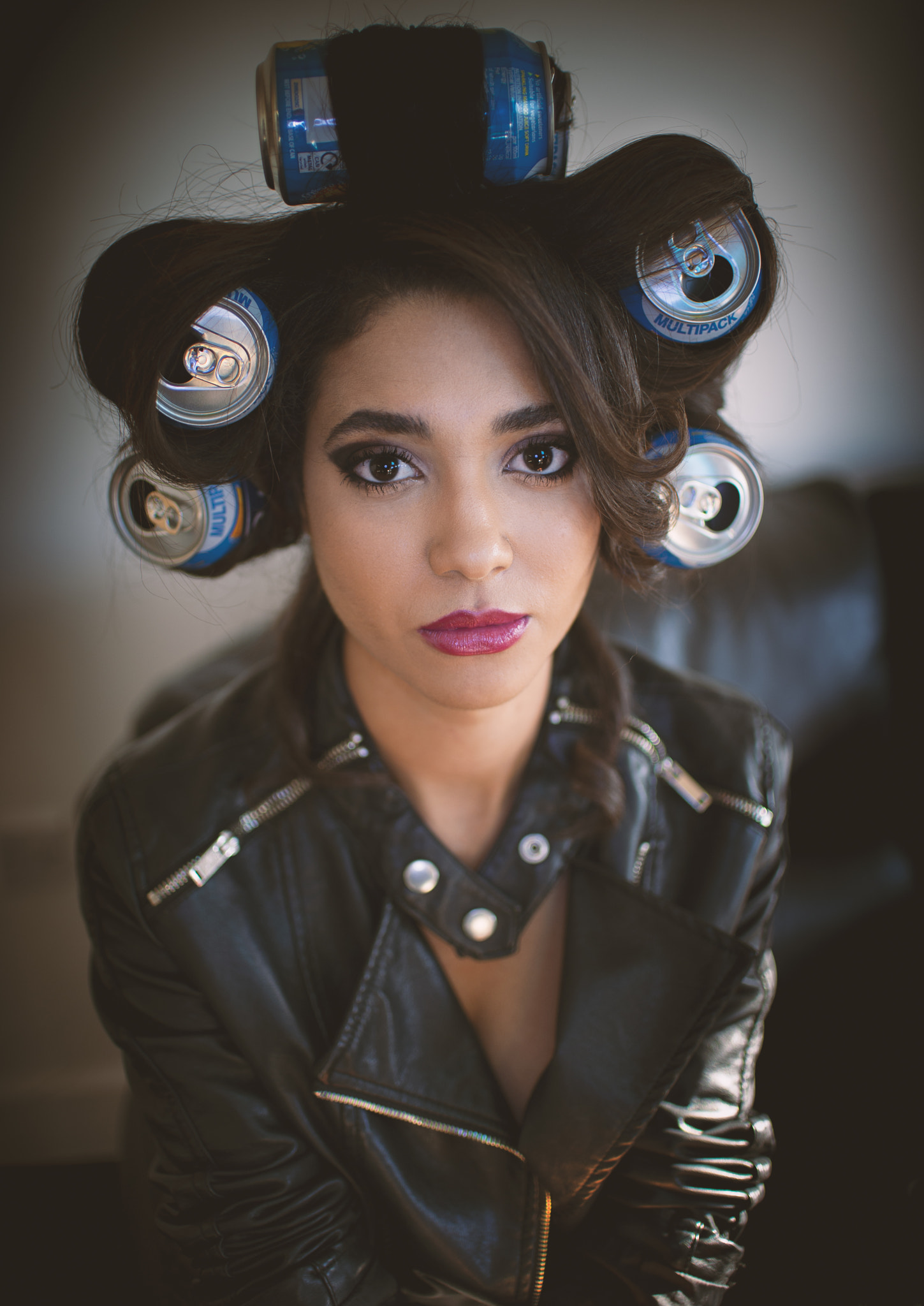 Nikon D700 + Nikon AF-S DX Nikkor 35mm F1.8G sample photo. Morena rock chick with coke can curlers photography