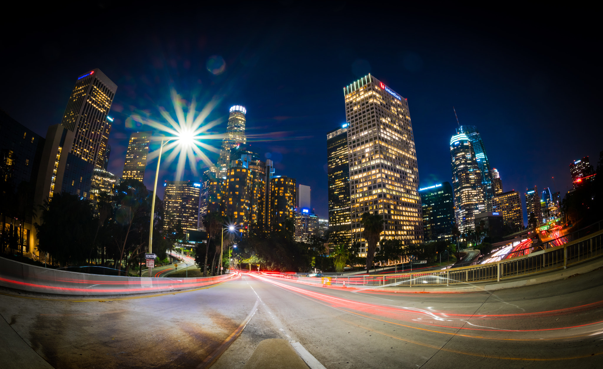 Nikon D810 + Nikon AF Fisheye-Nikkor 16mm F2.8D sample photo. Downtown los angeles at night photography