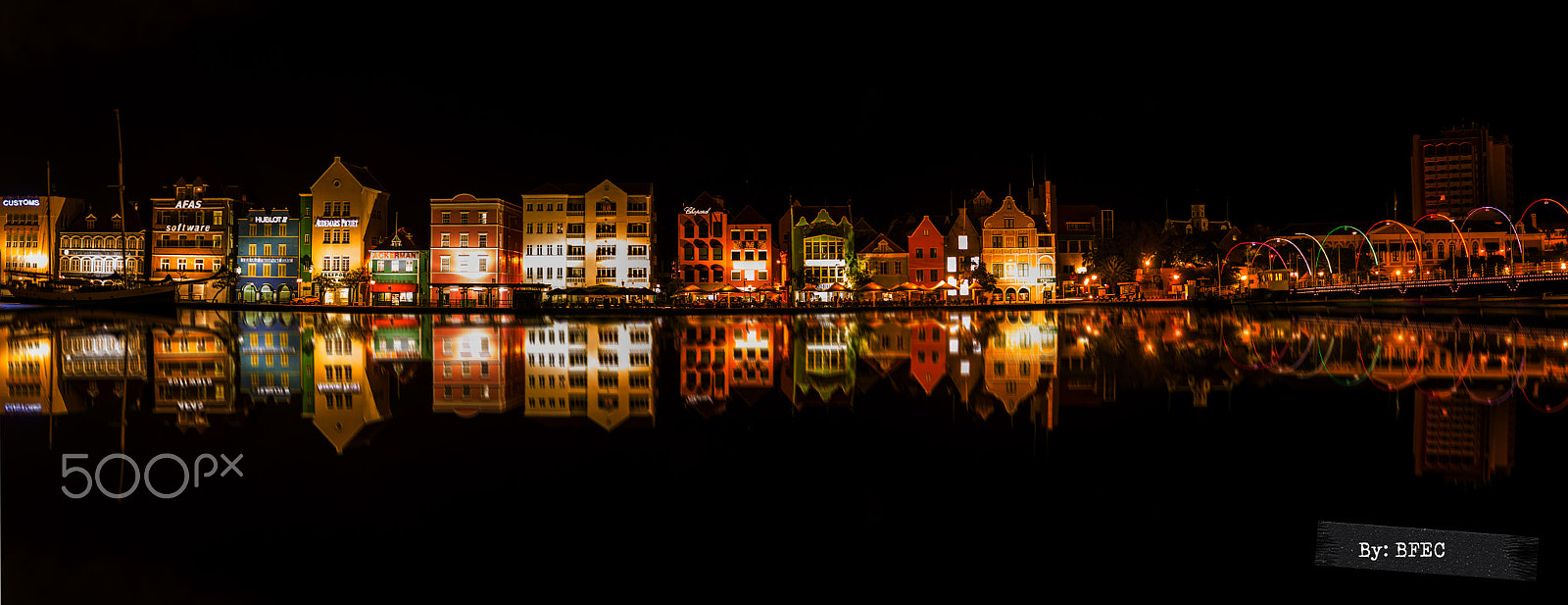 Canon EF-S 55-250mm F4-5.6 IS sample photo. Willemstad on moonless calm night photography