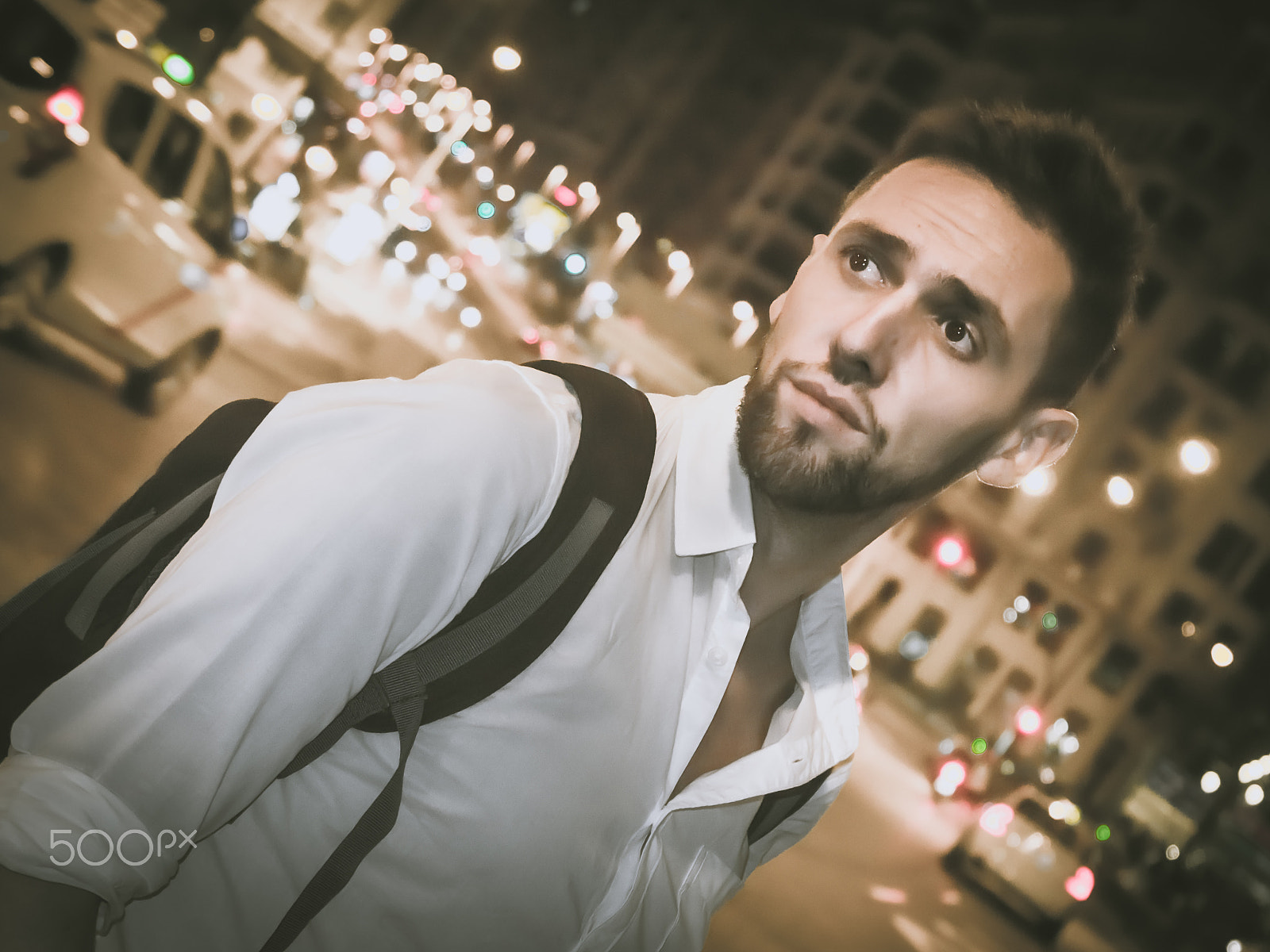 Panasonic Lumix DMC-GH3 sample photo. Casual portrait of friend in madrid at night photography