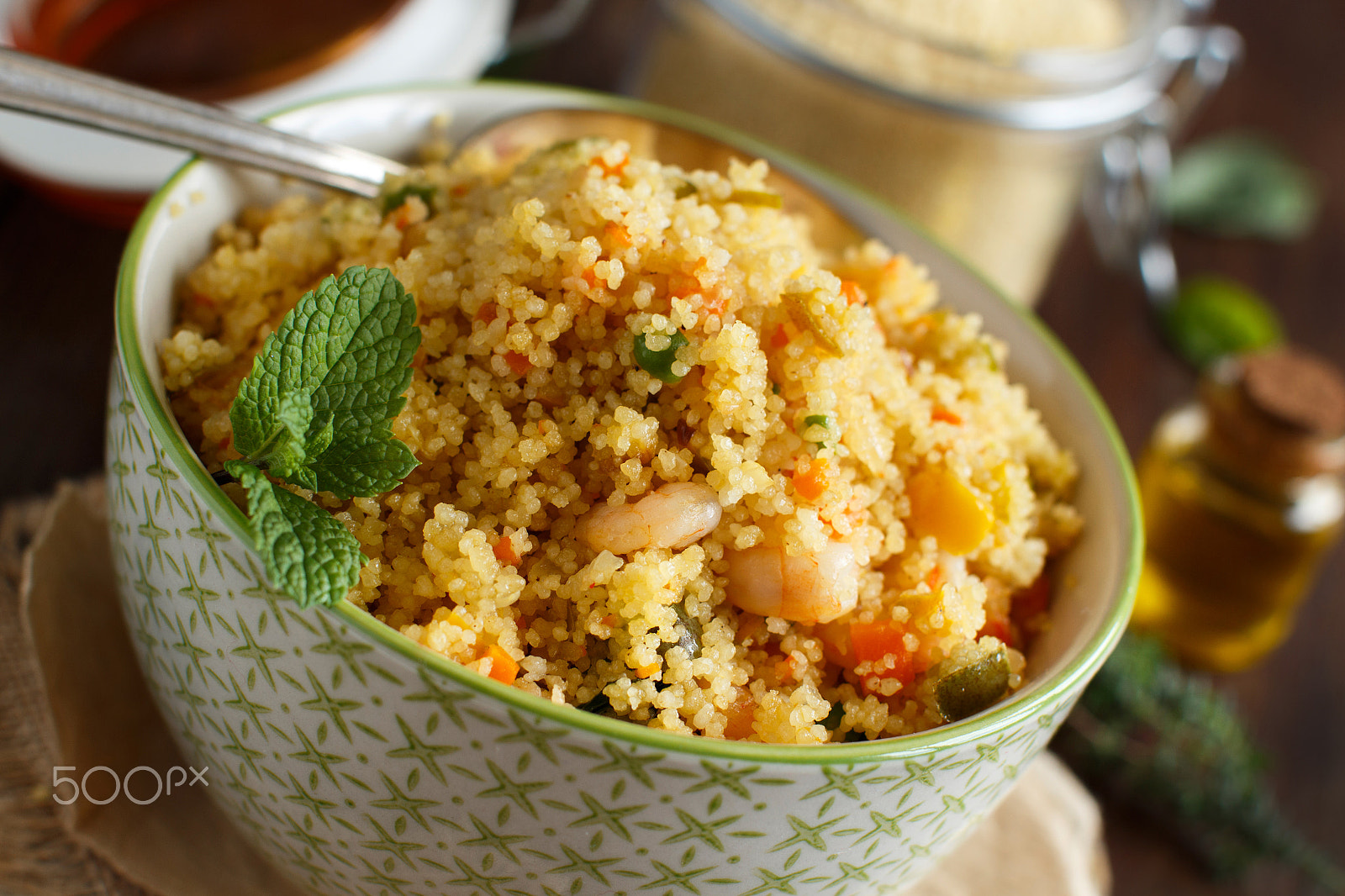 Canon EOS 650D (EOS Rebel T4i / EOS Kiss X6i) + Canon EF 50mm F1.2L USM sample photo. Couscous with shrimps and vegetables photography