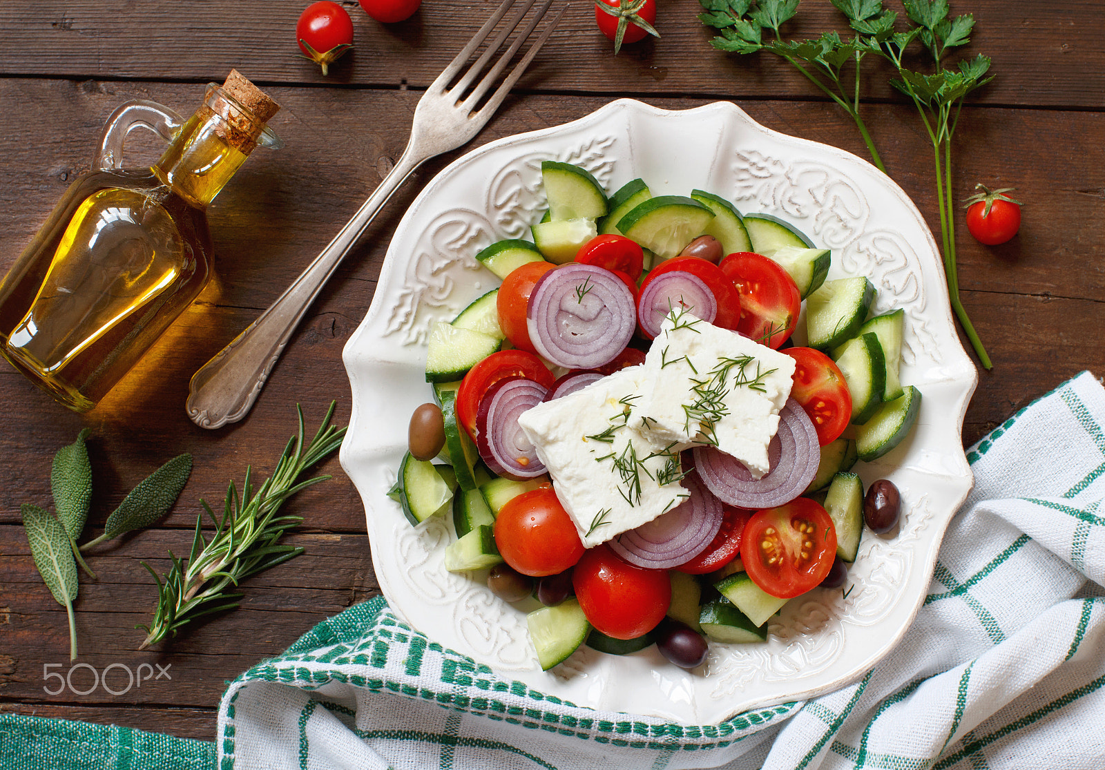 Canon EOS 650D (EOS Rebel T4i / EOS Kiss X6i) + Canon EF 50mm F1.2L USM sample photo. Greek salad and ingredients top view photography