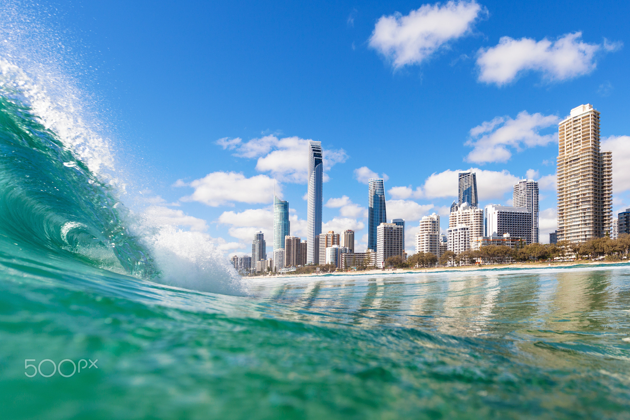 Blue waves rolling on Surfers Paradise beach