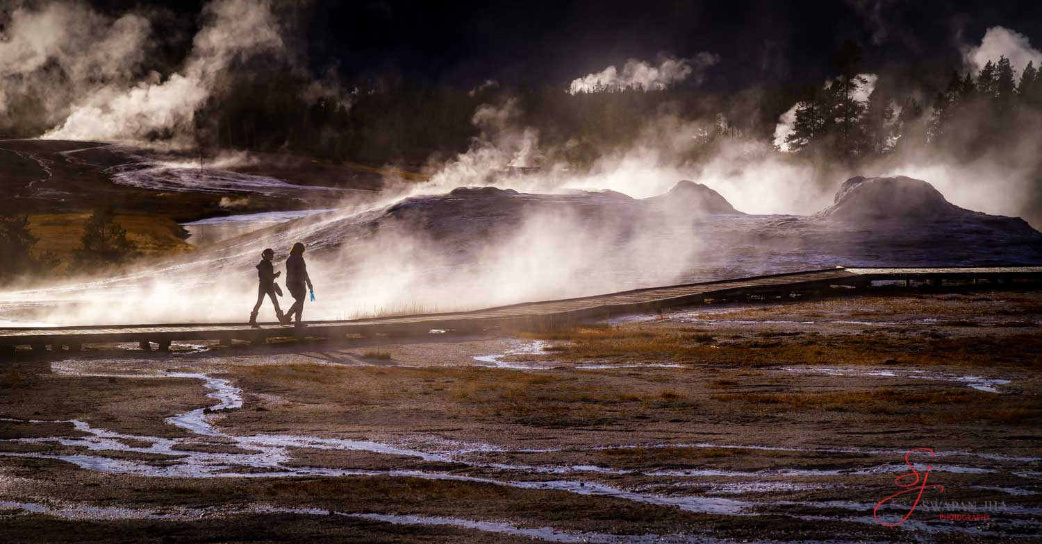 Sony a7R + Canon EF 24-105mm F4L IS USM sample photo. Old faithful, yellowstone sunset photography