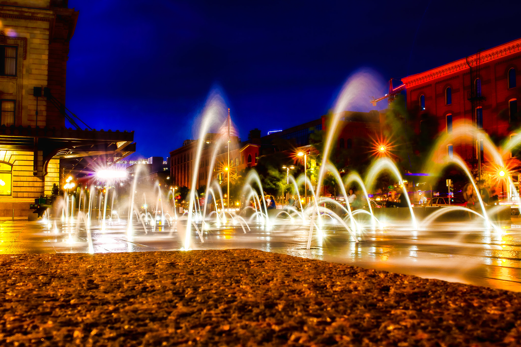 Canon EOS 7D + Canon EF 400mm f/2.8L sample photo. Fountains at dusk photography