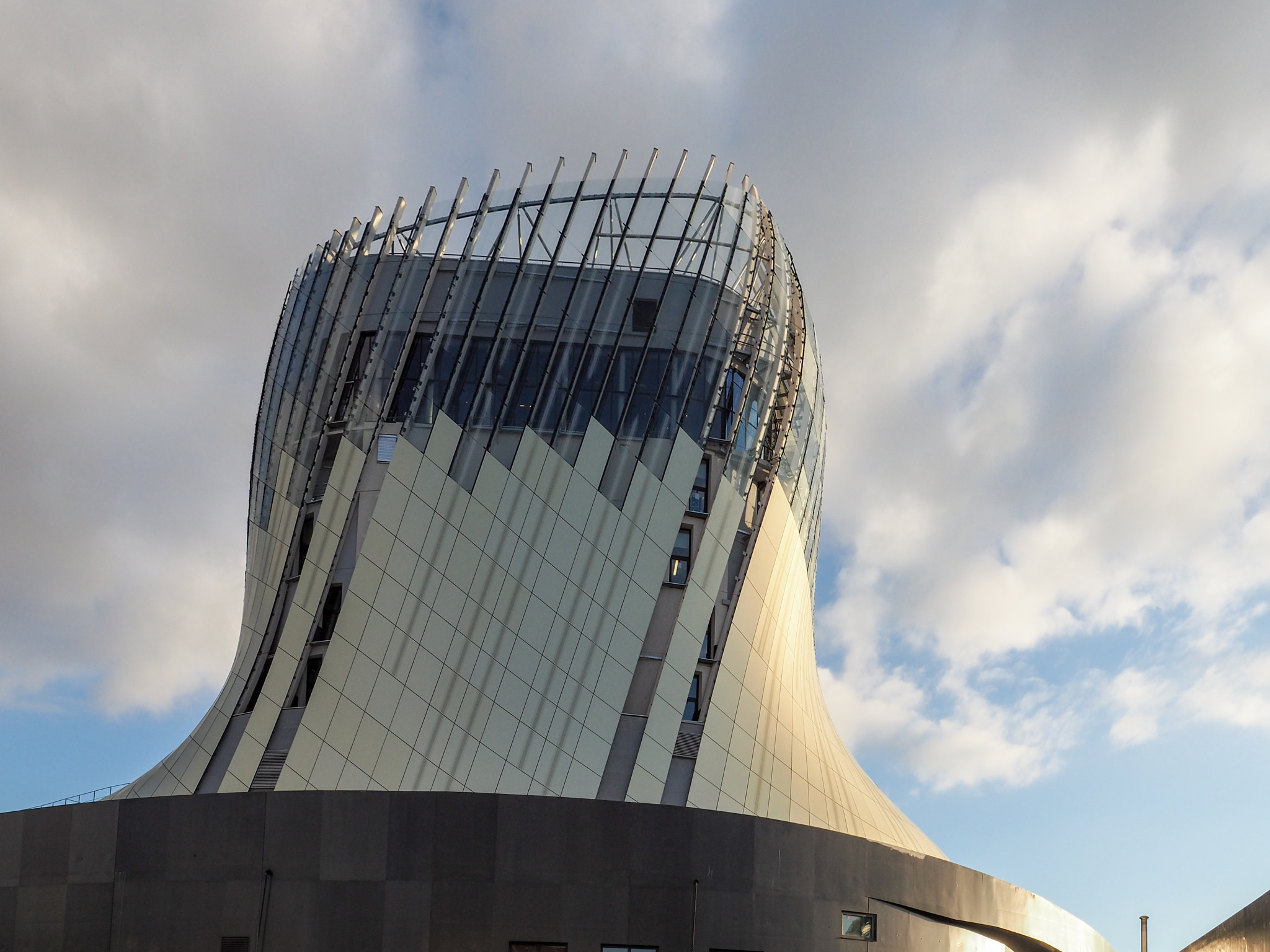 Olympus PEN-F + OLYMPUS M.12mm F2.0 sample photo. View of la cite du vin building in bordeaux photography
