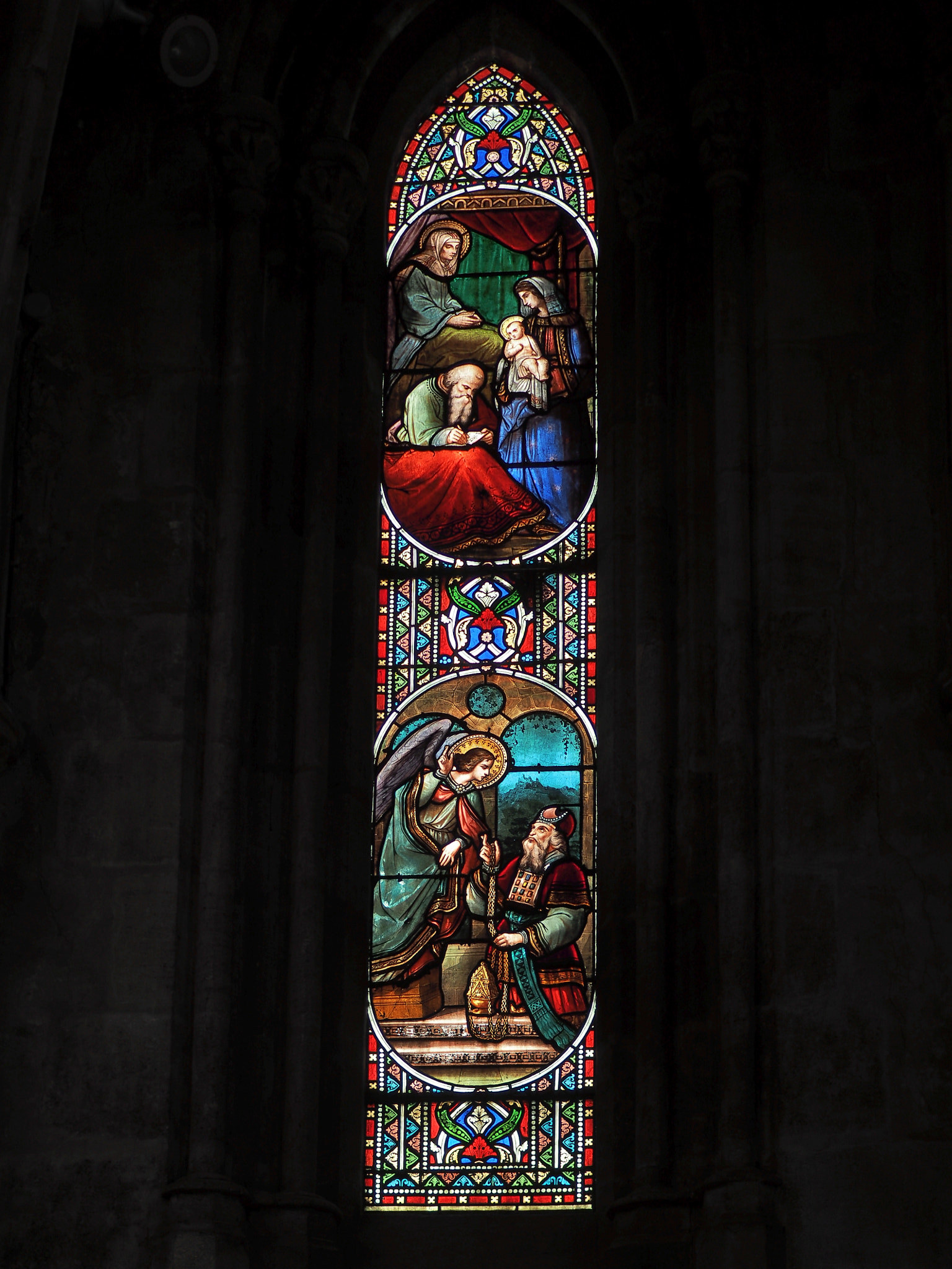 Olympus PEN-F + Olympus M.Zuiko Digital 25mm F1.8 sample photo. Stained glass window in the basilica st seurin in bordeaux photography