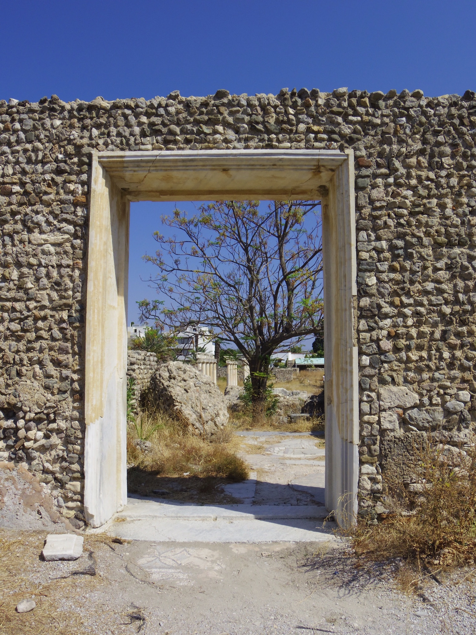 Pentax Q sample photo. Re-constructed doorway, ancient ruins, kos. photography