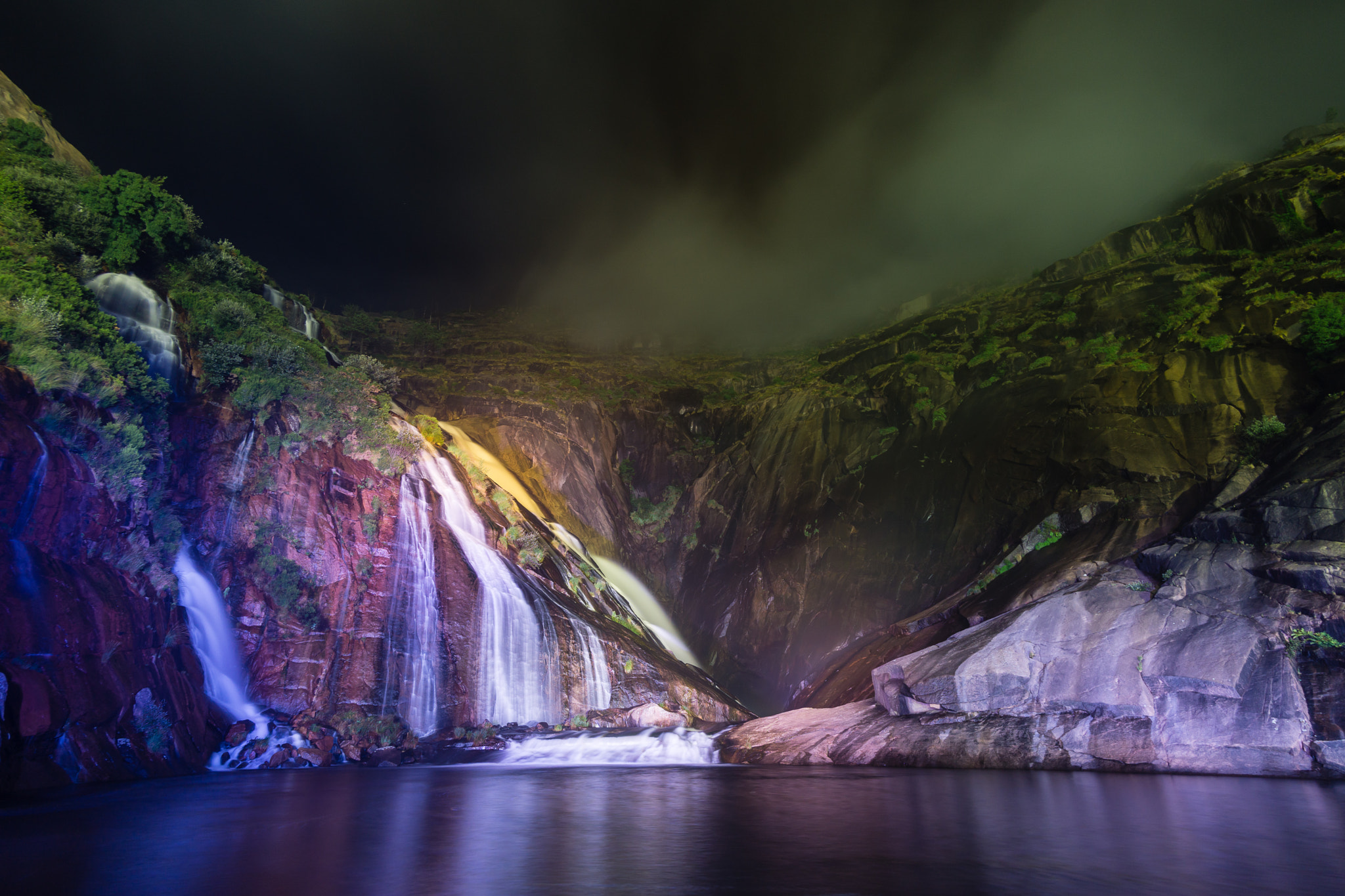 Sony a5100 sample photo. Illuminated waterfall photography