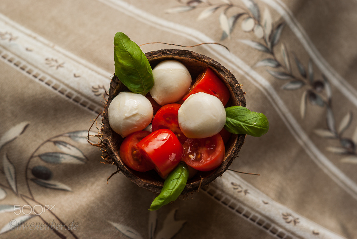 Pentax K10D sample photo. Tomato and mozzarella cheese photography