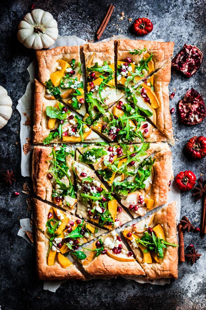 Autumn tart with pumpkin, pears,arugula and pomegranate seeds on by Alena Haurylik on 500px.com