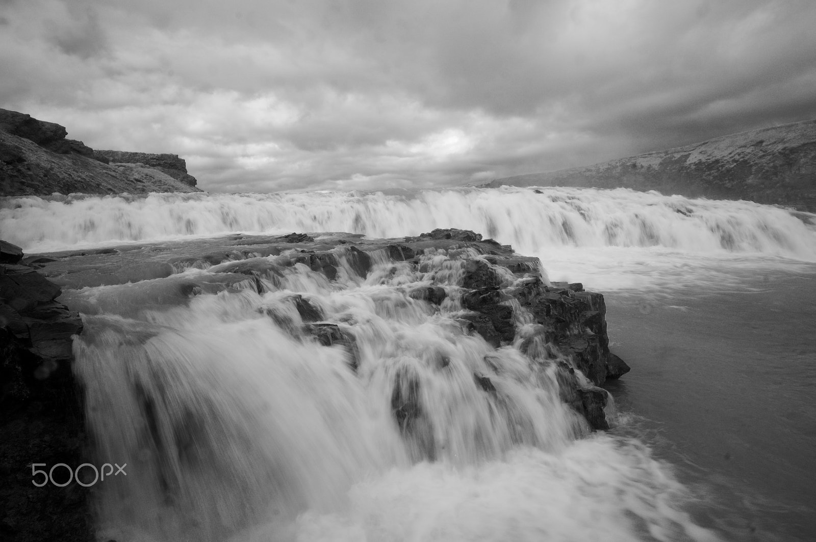 Sony a6000 sample photo. Gullfoss b&w photography