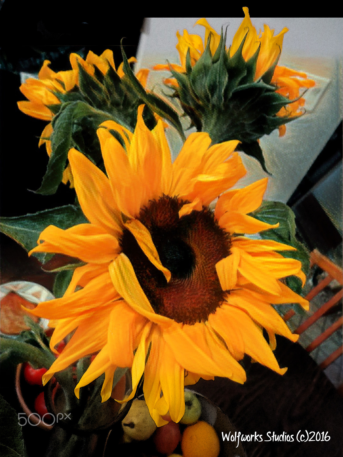 Sony DSC-W650 sample photo. Bouquet of sunflowers on table photography