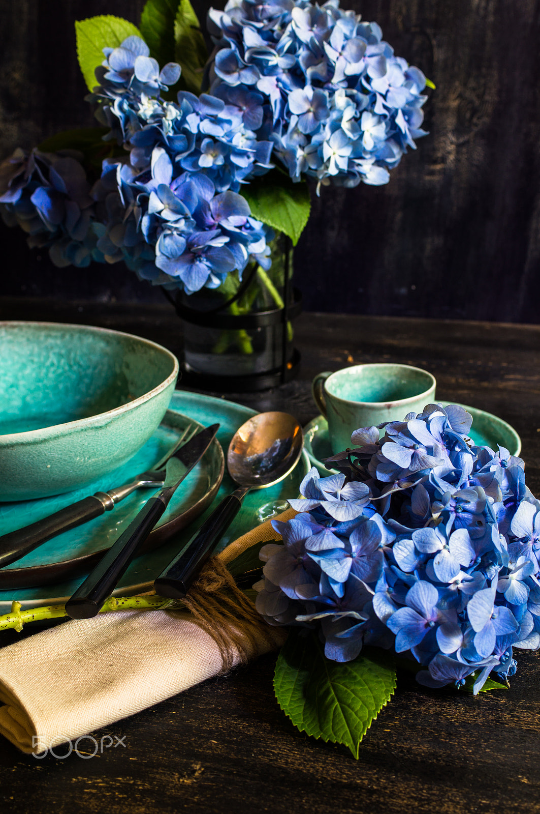 Sony SLT-A55 (SLT-A55V) sample photo. Hydrangea flowers and table setting photography