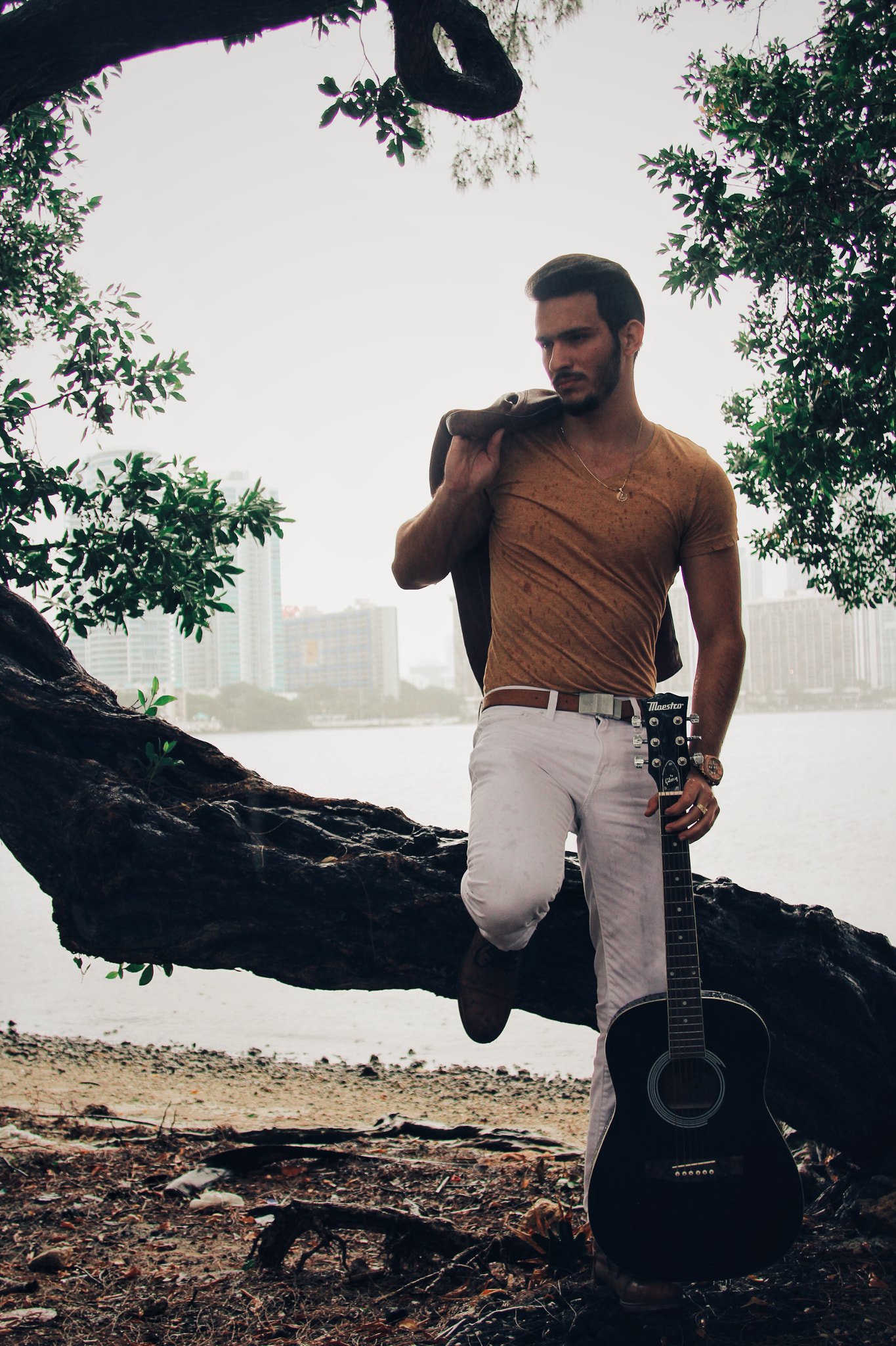 Canon EF 24-85mm F3.5-4.5 USM sample photo. Guitar jacket pose photography
