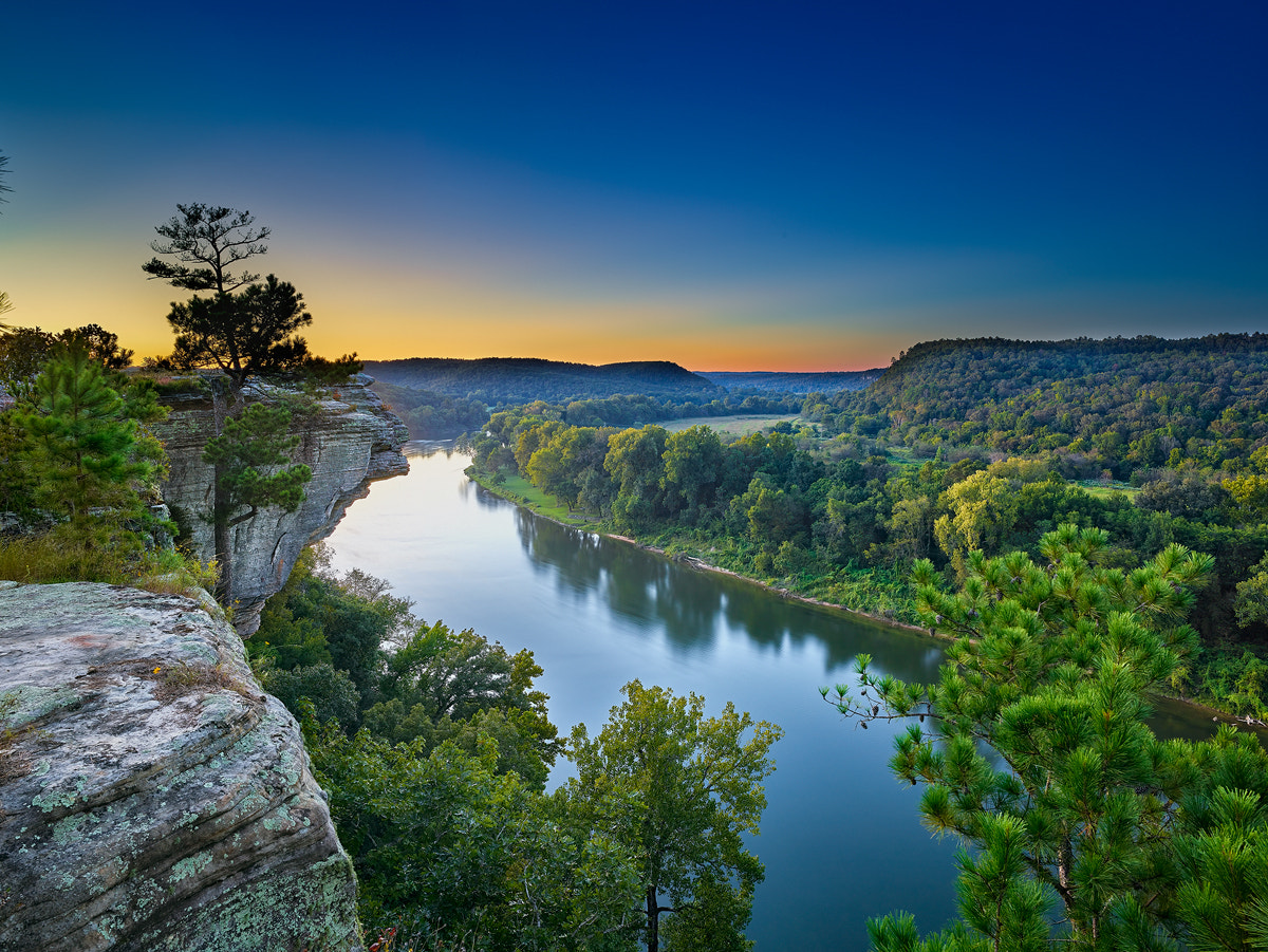 Phase One IQ3 100MP + Schneider LS 35mm f/3.5 sample photo. Afterglow at calico rock on the white river in arkansas photography
